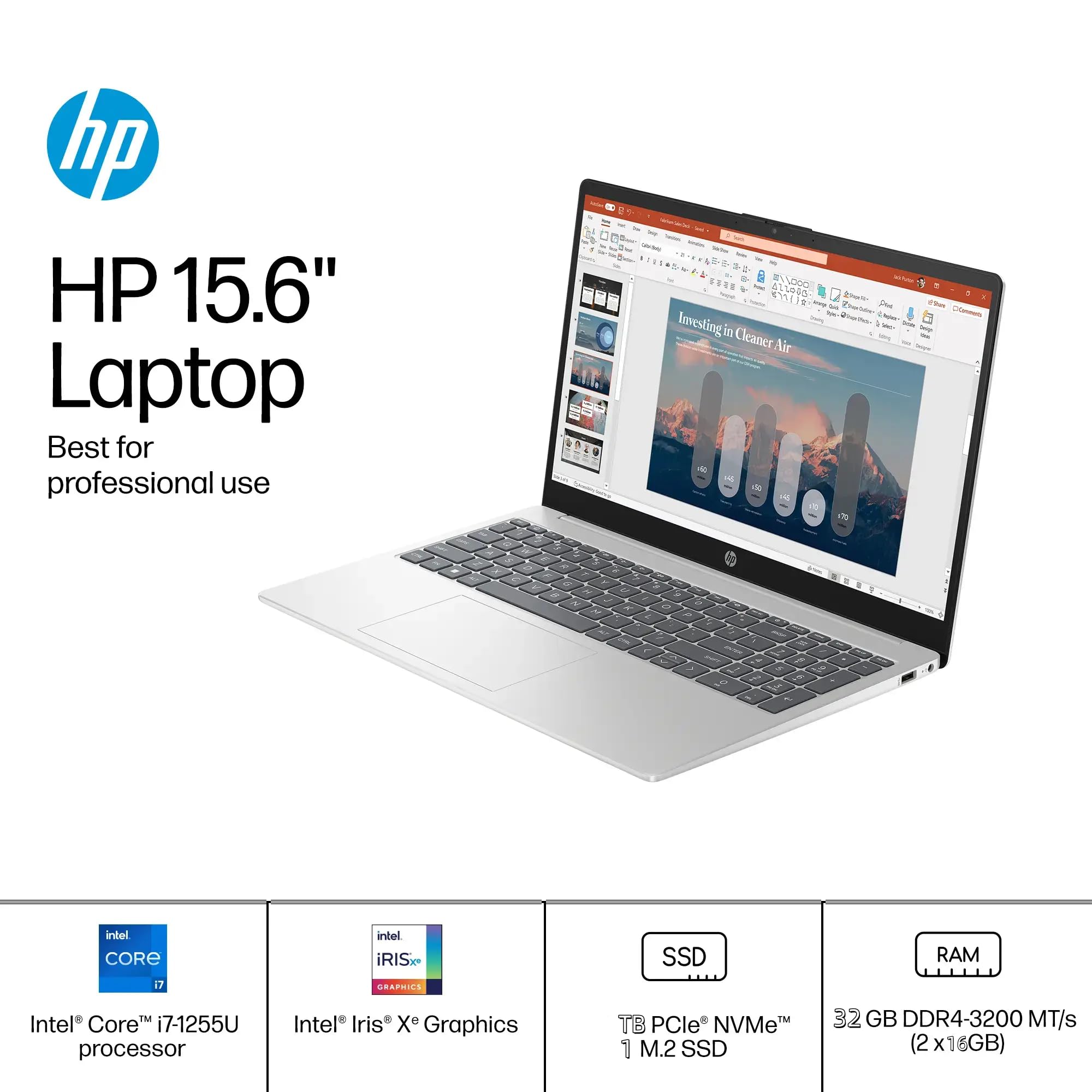 Hp Business Laptop, With Office 2024 Lifetime License, 15.6'' Fhd Touch Screen, Intel I7 1255U, Intel Iris Xe Graphics, 32 Gb Ra