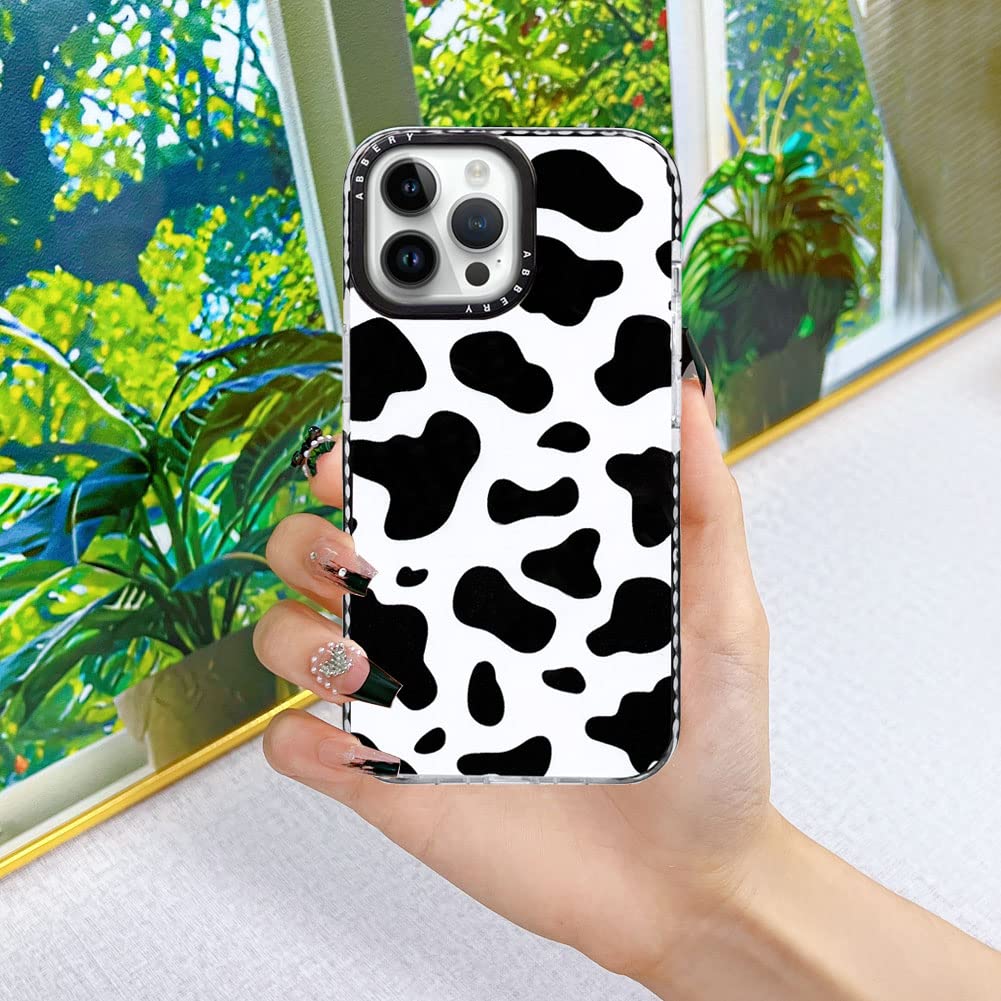 Abbery Designed For Iphone 14 Pro Case Cow Print, Clear With Design Cow Pattern Cute Silicone Tpu Sturdy Shockproof Protective W