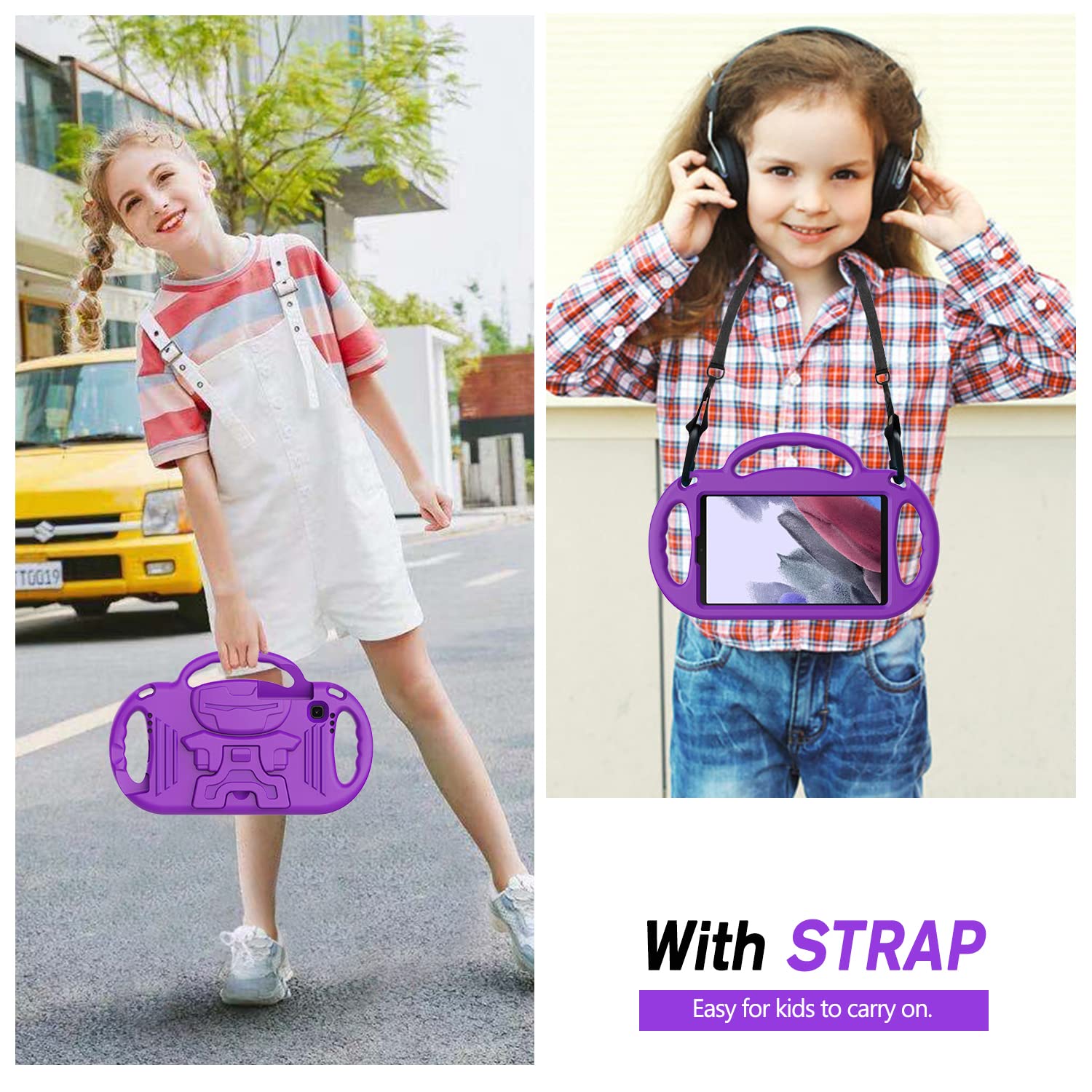 Avawo Kids Case For Samsung Galaxy Tab A7 Lite 8.7 Inch 2021, Shockproof Lightweight Handle Stand With Strap, Protective Eva Foa