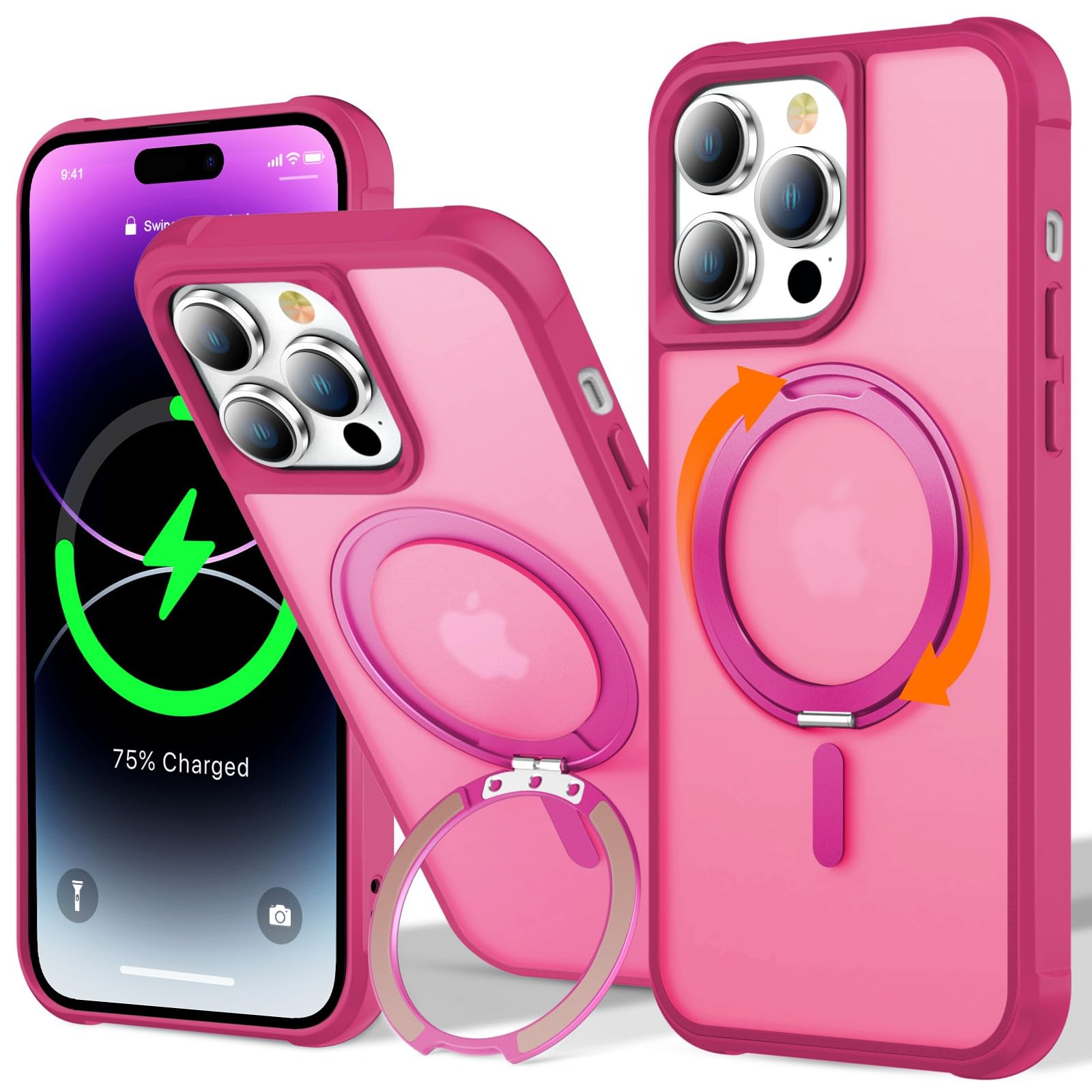 UMIONE 360 Rotatable Magnetic Ring Design for iPhone 14 Pro Max, Built-in Invisible Loop Stand, Compatible with Magsafe, Translu