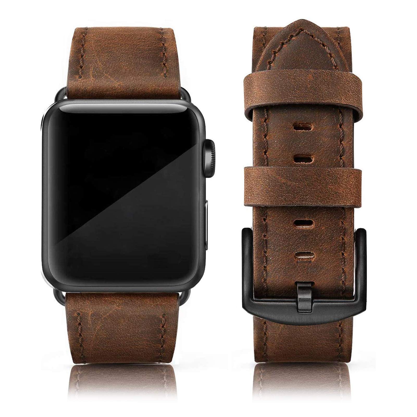 Edimens Leather Bands Compatible With Apple Watch 46Mm 45Mm 44Mm 42Mm(Series 1 2 3) Band Men Women, Vintage Genuine Leather Wristband Replacement Band Compatible For Apple Watch Iwatch Series 10 9 8 7 6 5 4 Se