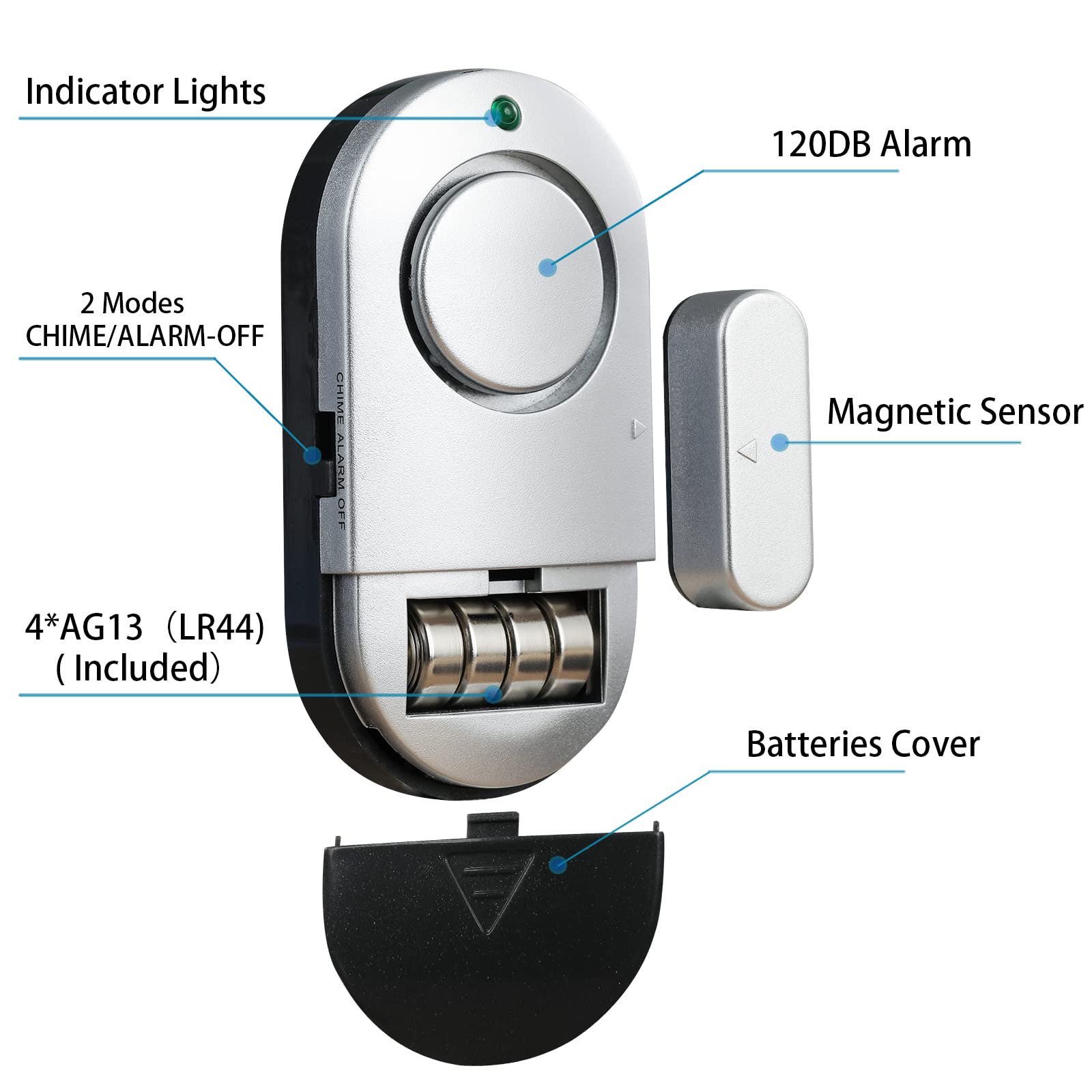 Window Alarm Sensors, Door Alarms For Home Security Loud, 120Db Pool Window And Door Alarms For Kids Safety (10 Pack)