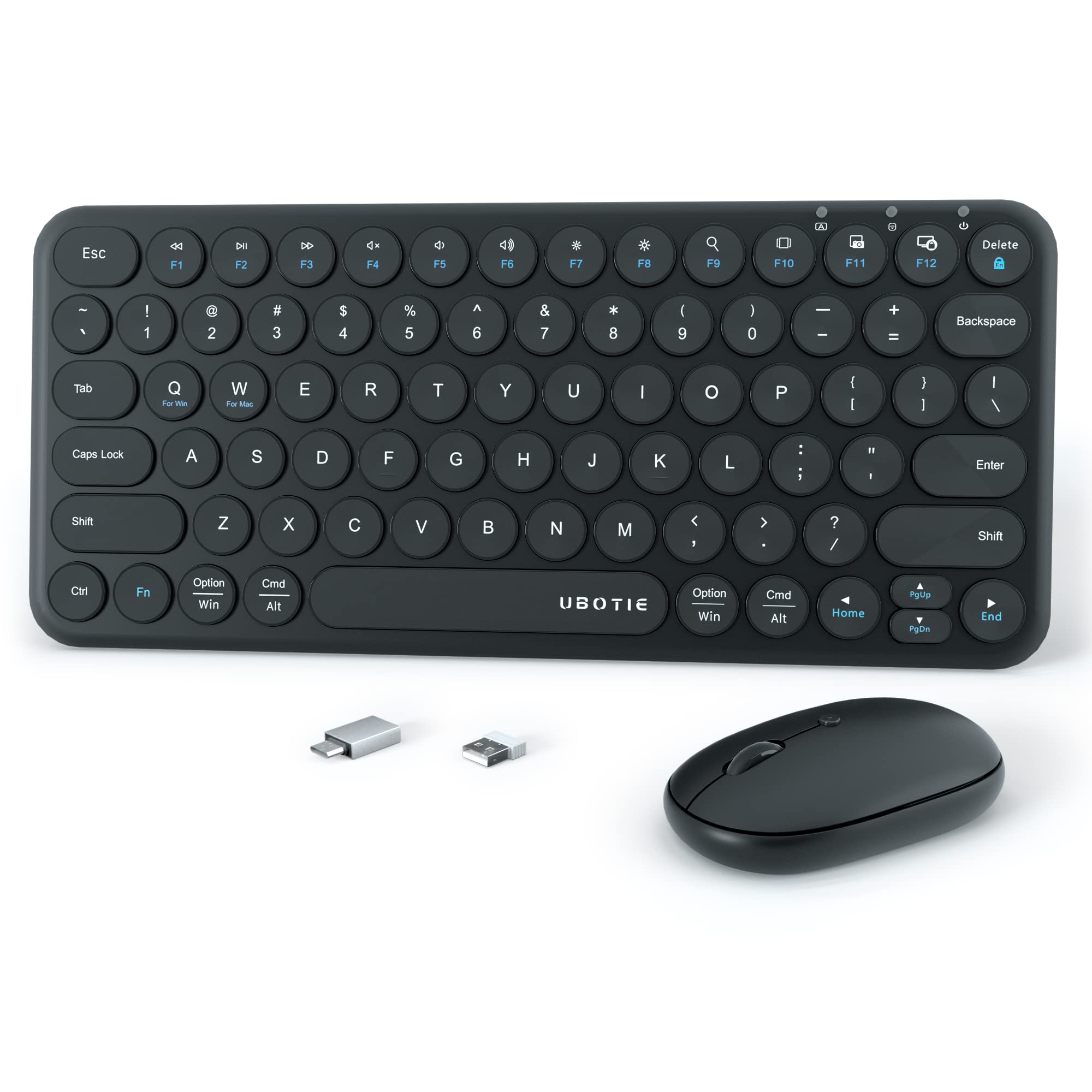 Mini Computer Wireless Keyboard And Mouse Combo, Ubotie Colorful Compact Silent Linear Switch Round Keycaps Tkl Keyboards With O