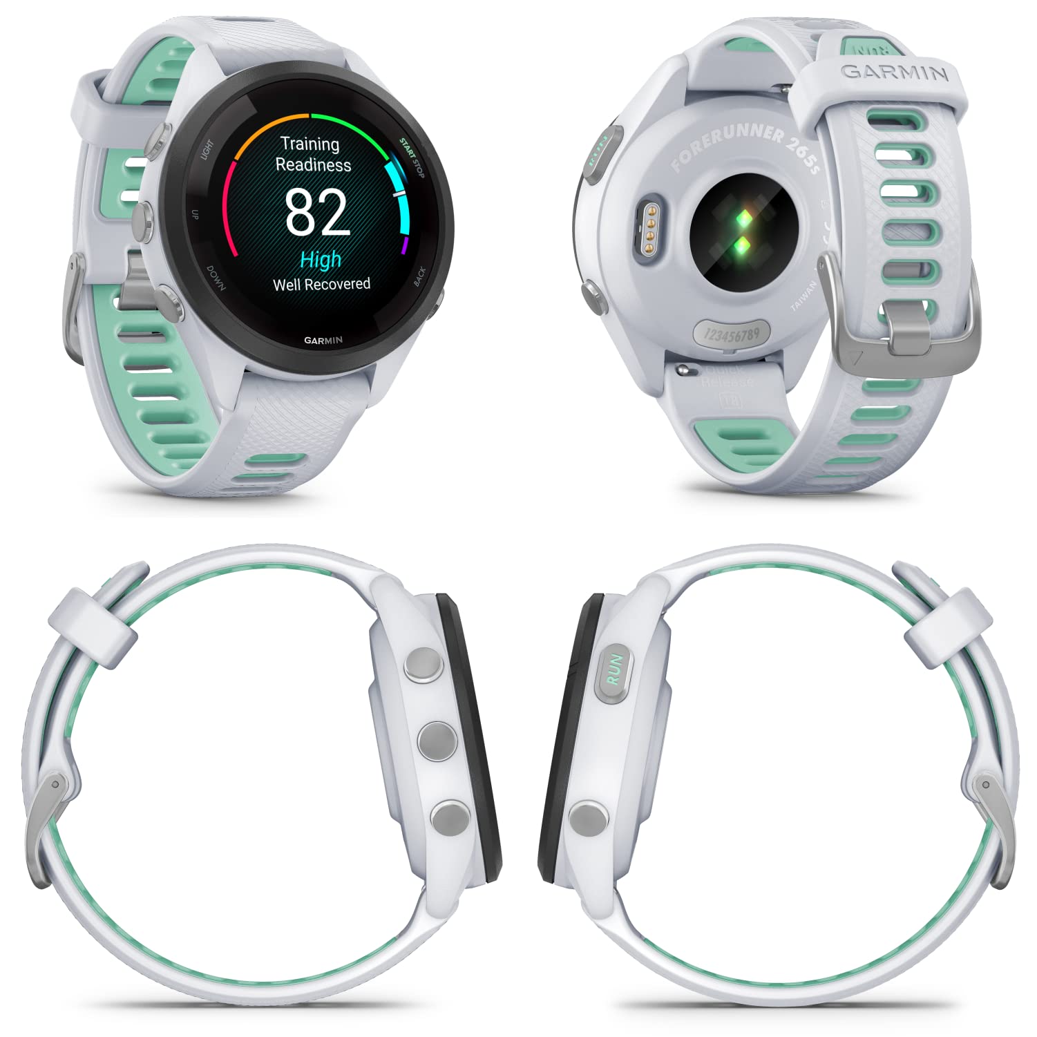 Wearable4U Garmin Forerunner 265S Music Gps Running 42 Mm Smartwatch, Whitestone With Amoled 1.1In Touchscreen Display White Ear