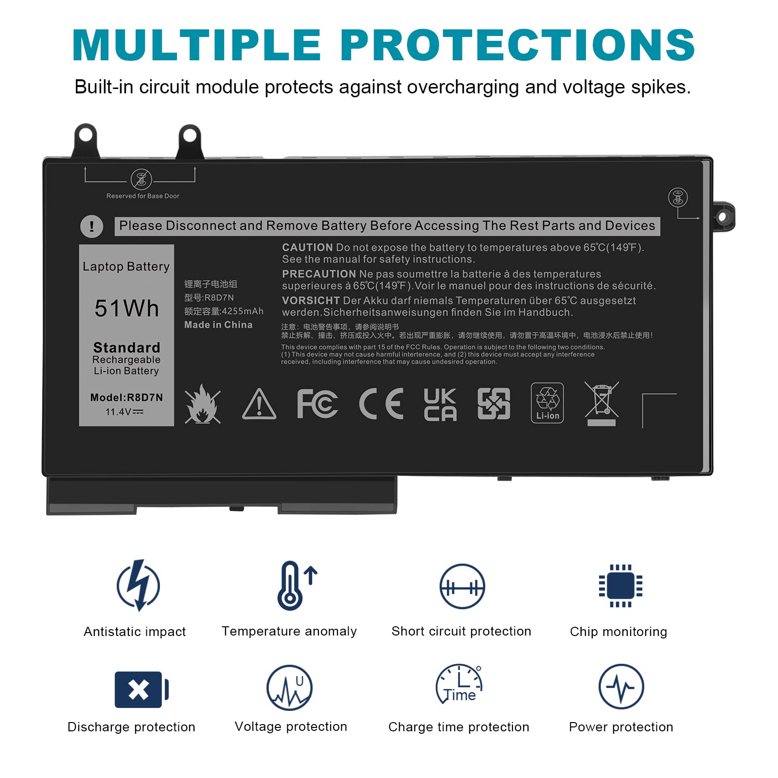 ASUNCELL R8D7N Laptop Battery for Dell Inspiron 3540 Latitude 5400 5500 11.4V 51Wh Black