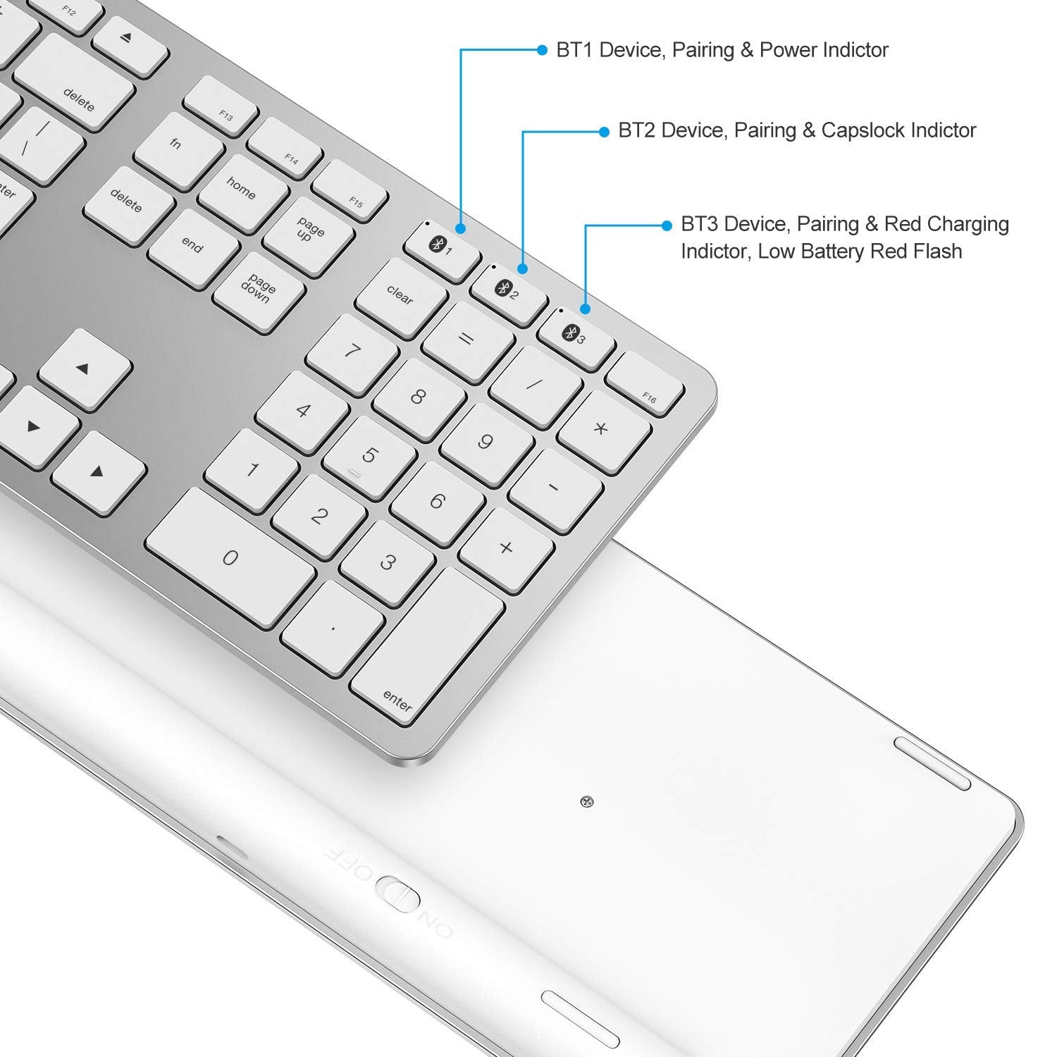 Omoton Bluetooth Keyboard For Mac, Wireless Keyboard With Numeric Keypad, Multi Device, Rechargeable, Compatible With Macbook Pro/Air, Imac, Imac Pro, Mac Mini, Mac Pro Laptop And Pc (Silver)