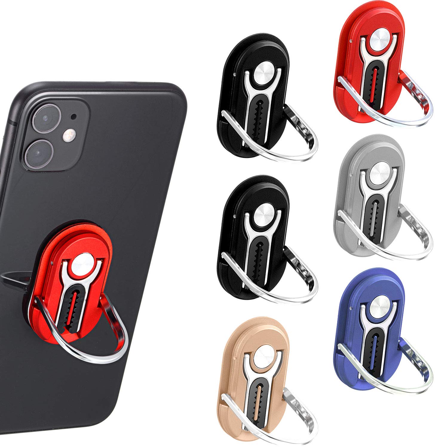 6 Pieces 3 In 1 Multipurpose Mobile Phone Bracket Holder 360 Degree Rotation Cell Phone Ring Stand For Car Home, 5 Colors
