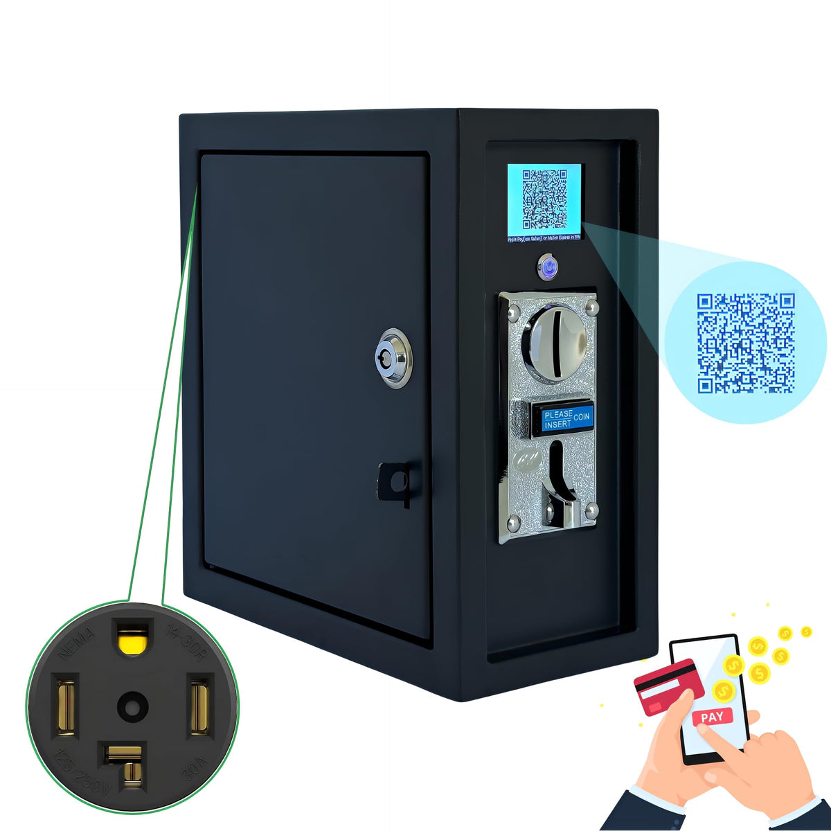 Sintron St 005 220V Lcd Coin & Mobile Payment For Apple Pay Paypal Operated Timer Control Power Box With Nema 14 30R 4 Prong For