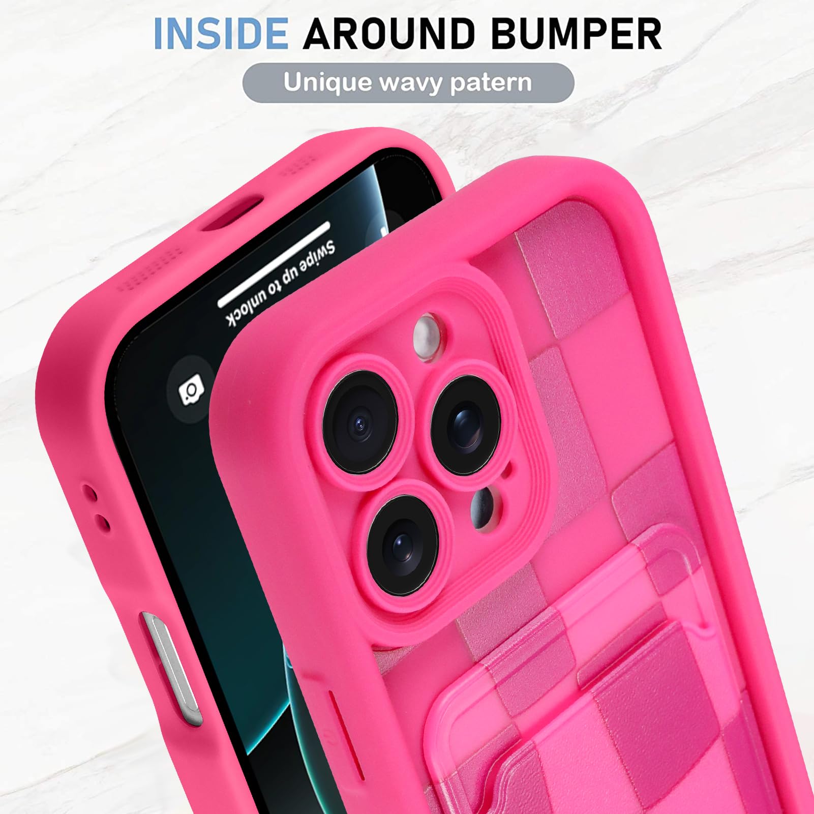 Kanghar Compatible With Iphone 16 Pro Case, Wallet Silicone Checkered Cute Pattern, Card Holder Camera Protection Soft Slim Shoc