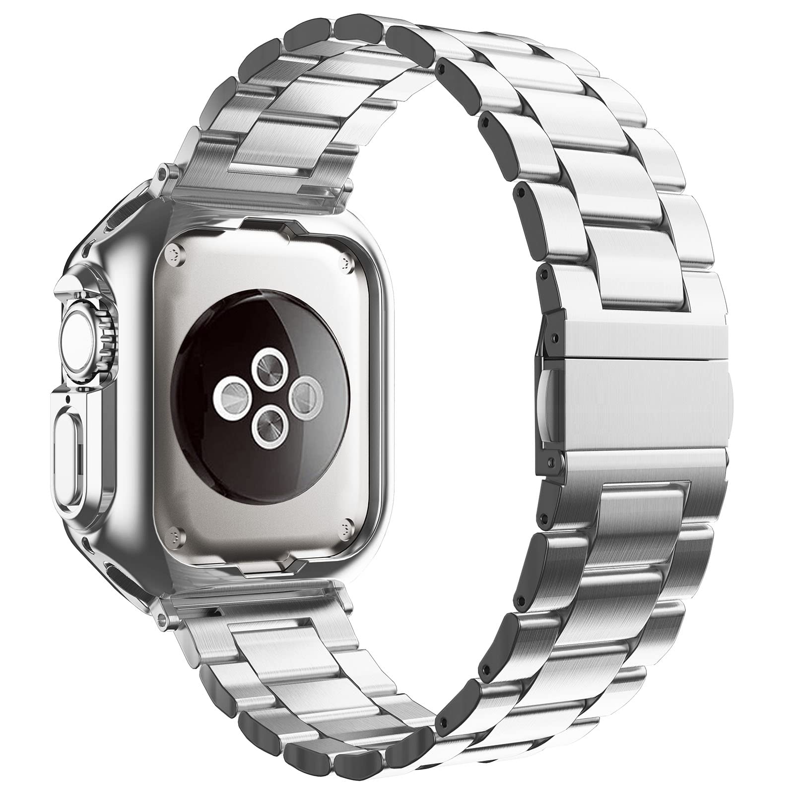 Compatible With Apple Watch Ultra 2 Band And Case, Stainless Steel Metal Chain With Tpu Cover, Smart Watch Link Bracelet Strap F
