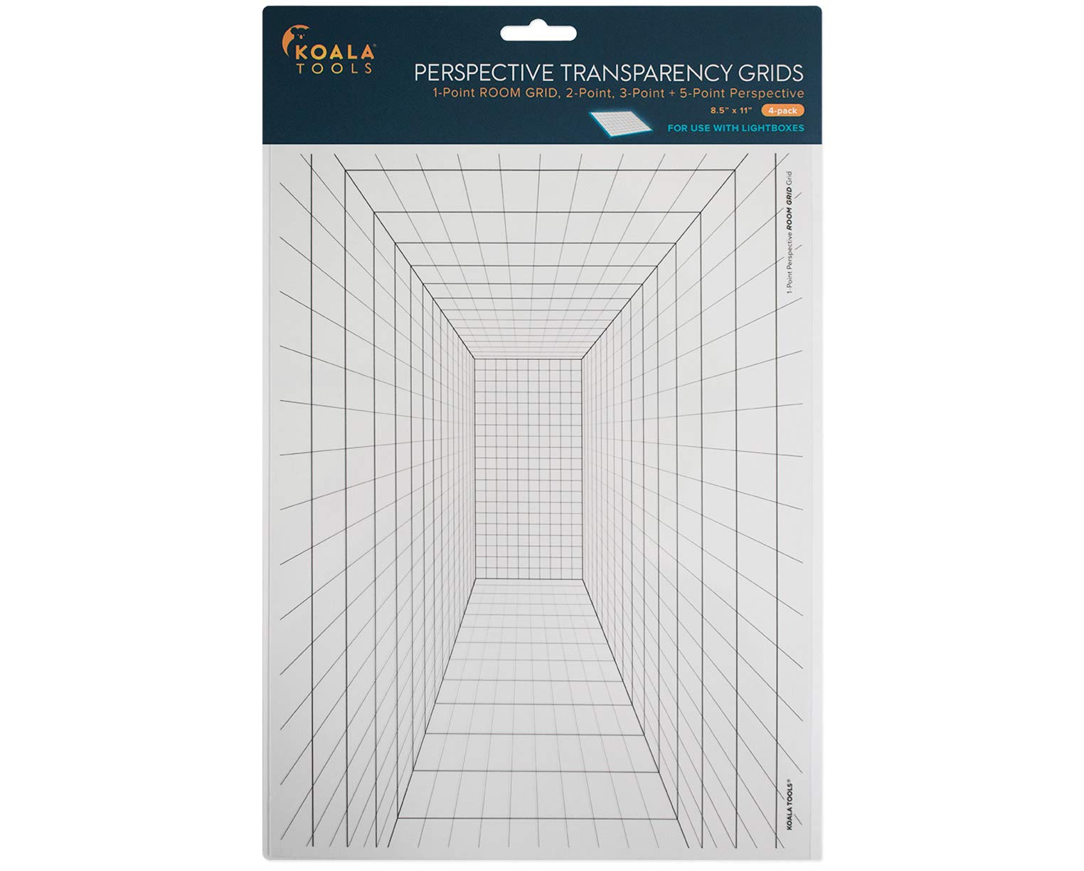 Koala Tools | Perspective Grid Transparency Sheets (Variety Pack Of 4)   8.5'' X 11'' | Overhead Projector And Light Box Transpa