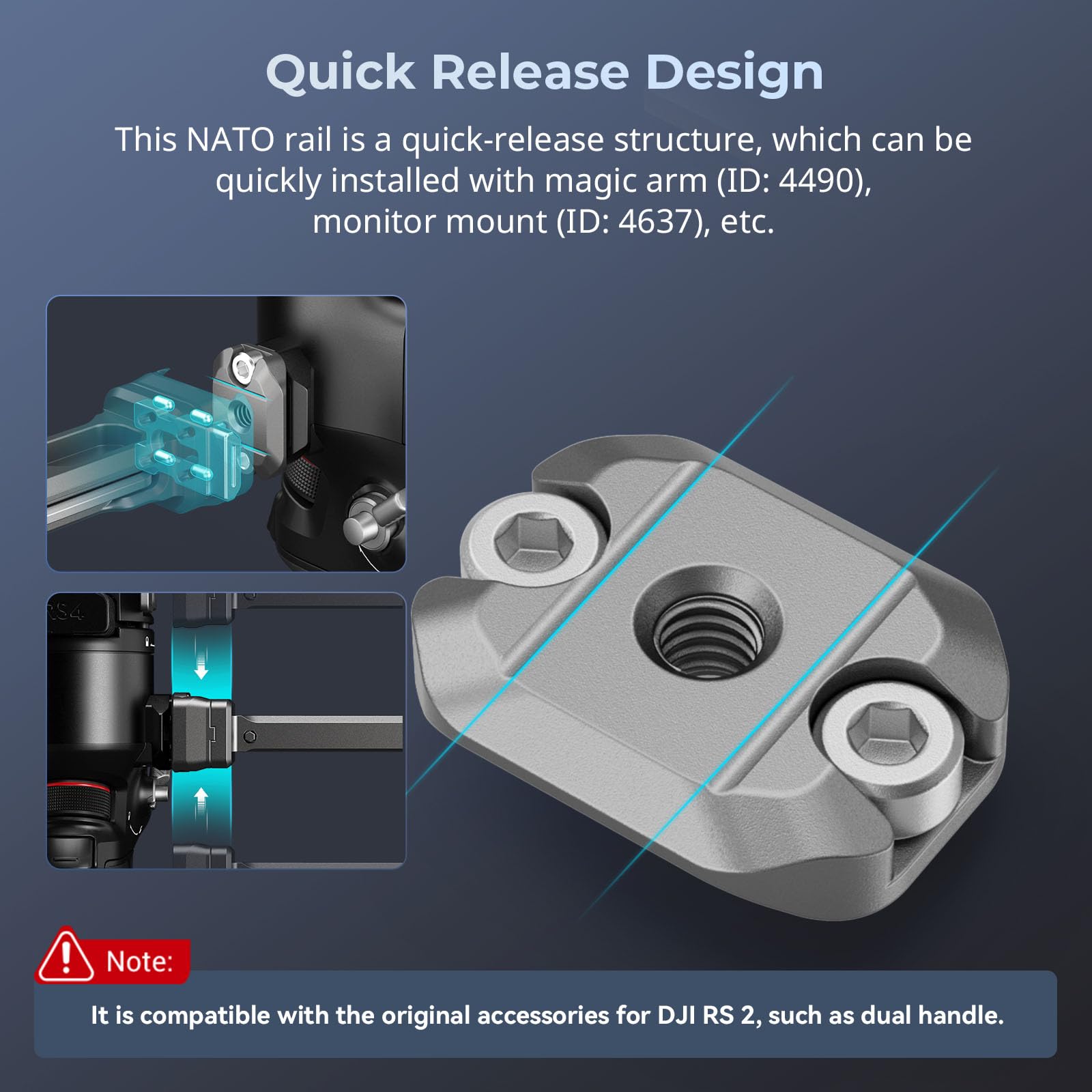Smallrig Hawklock H21 Quick Release Mini Nato Rail For Dji Rs 2 / Rs2 / Rs3 Pro / Rs3 Mini / Rs4 Pro Stabilizers - 4640
