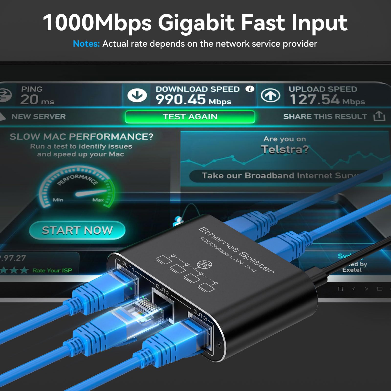 Pvbctcsid Ethernet Splitter 1 To 4 1000Mbps Internet Splitter Lan Splitter Either Network Splitter Ethernet Switch Suitable For