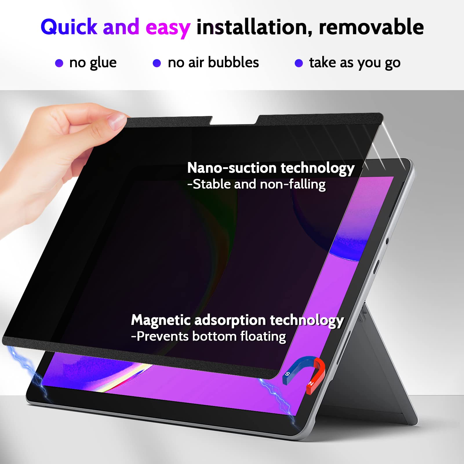 Peslv Magnetic Privacy Screen For Surface Pro 7+/7/6/5/4/3 12.3 Inch, Removable Anti Blue Light Glare Filter, Black Security Pri