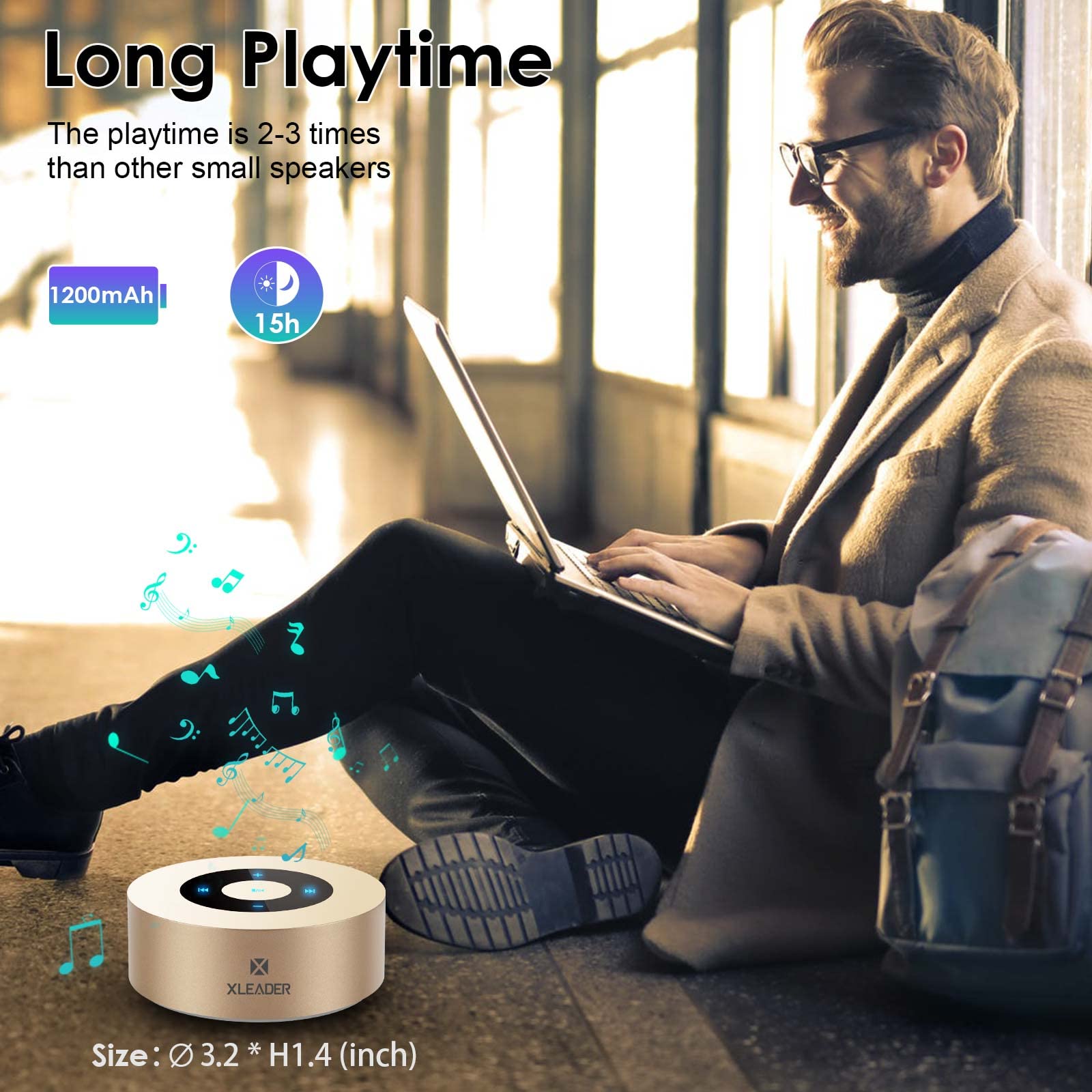 Xleader Mini Bluetooth Speaker (Travel Case Provided) Hd Sound&Rich Bass, Touch Design, 12-15H Playtime, Support Aux Input, Micr