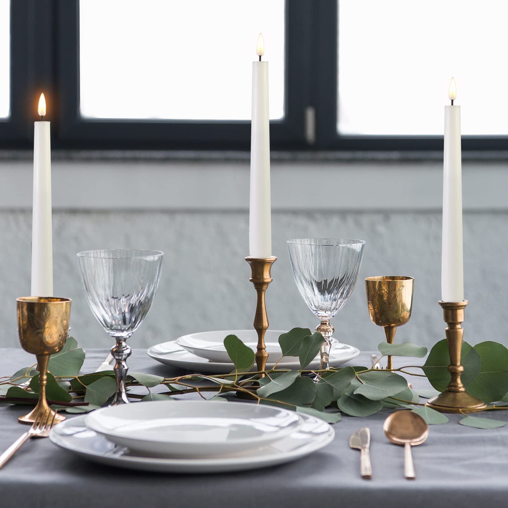 Eywamage White Flickering Flameless Taper Candles With Remote, Battery Operated Led Wax Candlesticks Set Of 6