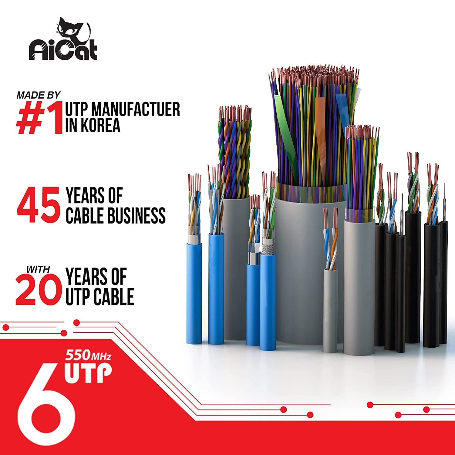 AiCat Cat6 Direct Burial Cable 1000ft - 23AWG Solid Copper Conductors ...