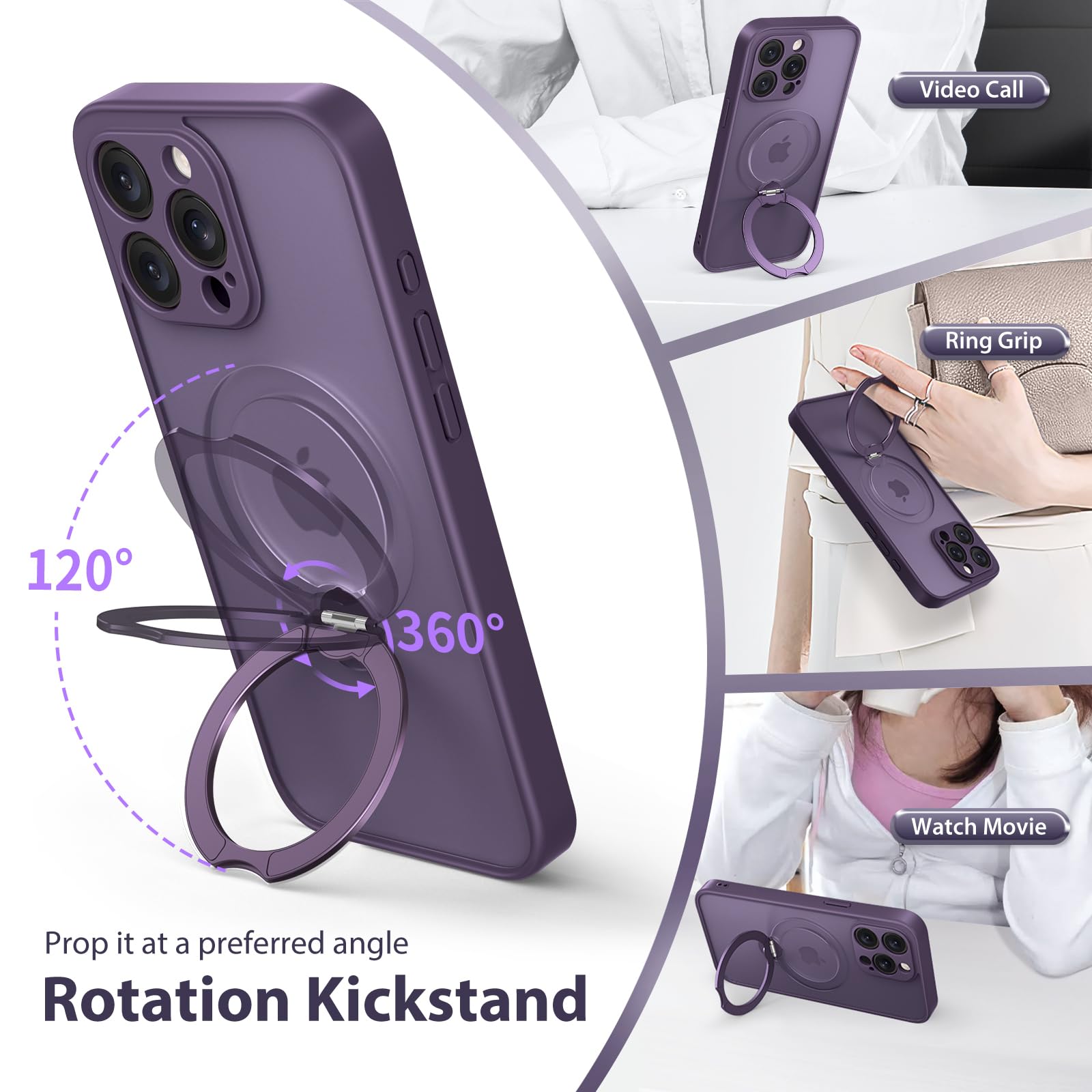 Golbinbox 360 Spin Magnetic Stand For Iphone 15 Pro Max Case, [Compatible With Magsafe], [Full Camera Protection] [16Ft Military