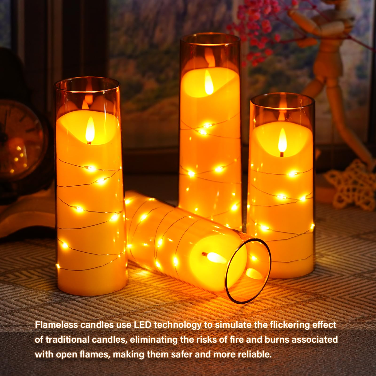 Eebuss Flameless Candles,Pack Of 9 Battery Operated Candles,With Recessed Light String,Flameless Candles With Remote,Suitable Fo