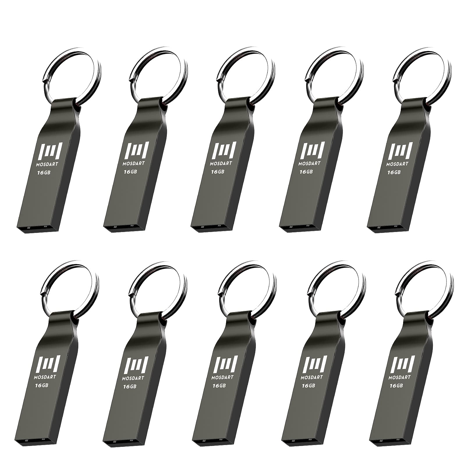 Mosdart 16Gb Metal Usb 2.0 Flash Drive 10 Pack Bulk Waterproof 16G Thumb Drive Jump Drive Pen Drive Memory Stick With Keychain,T