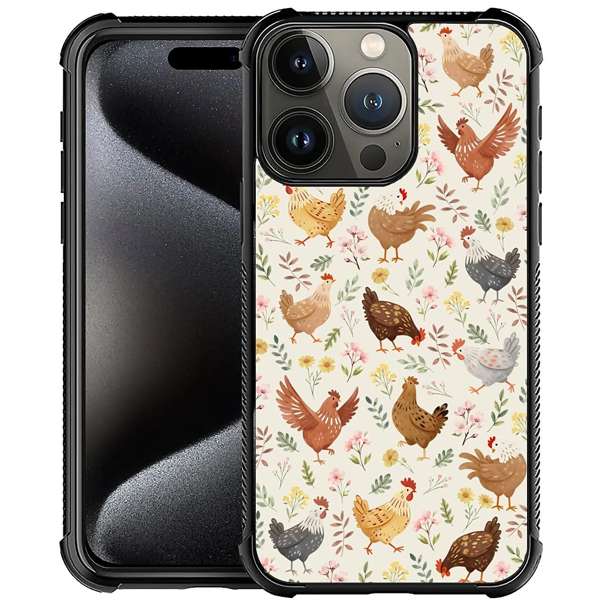 Deaorew for iPhone 16 Pro Max Case | Classic Slim Cover Design | Countryside Chicken Flowers