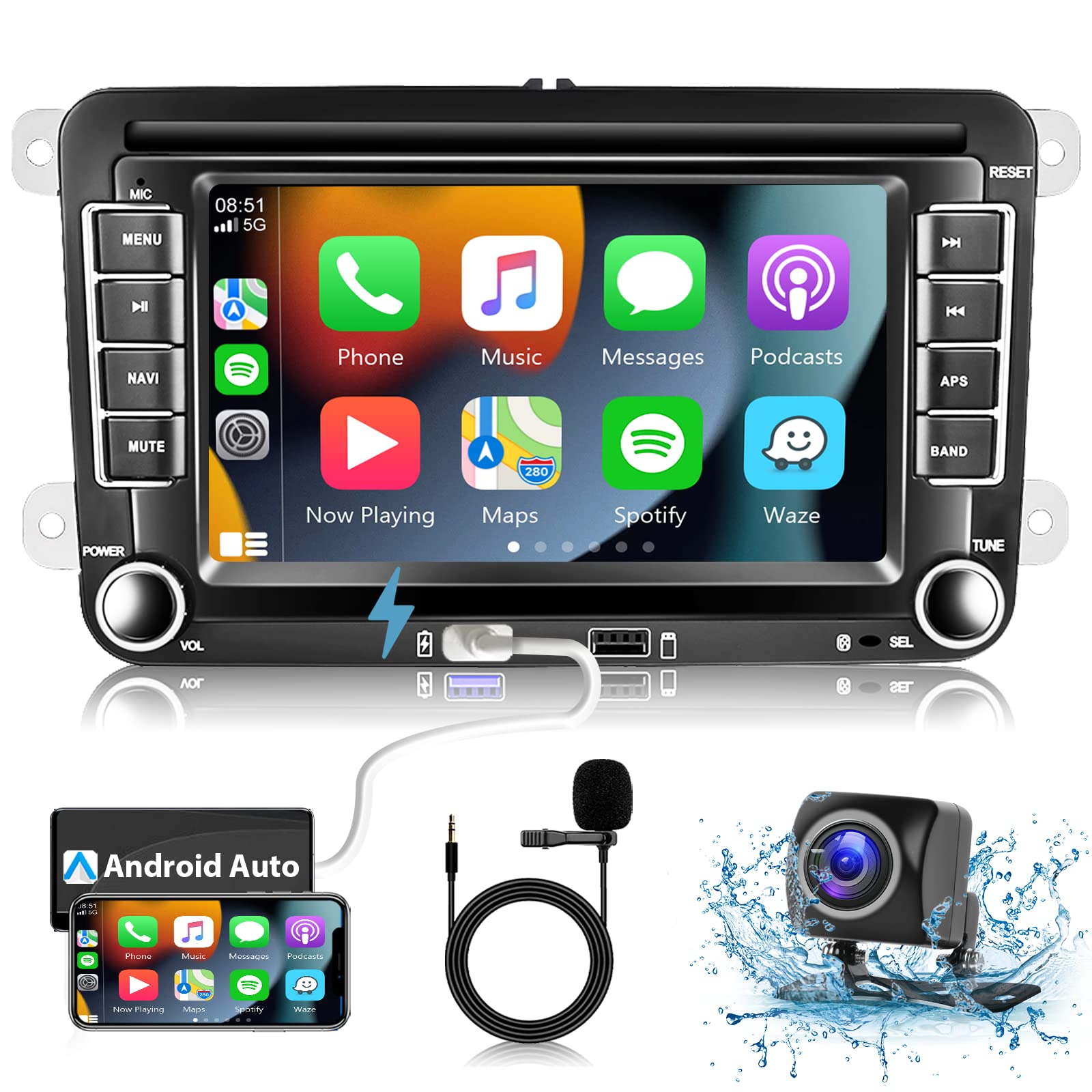 Android For Vw Jetta Seat Passat Tiguan Cc Golf Skoda Double Din Car Stereo With Wireless Carplay/Android Auto 7 Inch Hd Touchsc