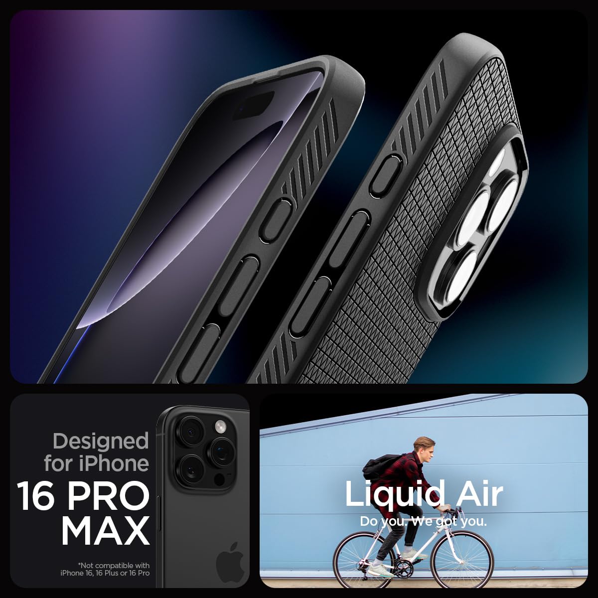 Spigen Liquid Air Designed For Iphone 16 Pro Max Case [Not Compatible With Magsafe], [Military Grade Protection]   Matte Black