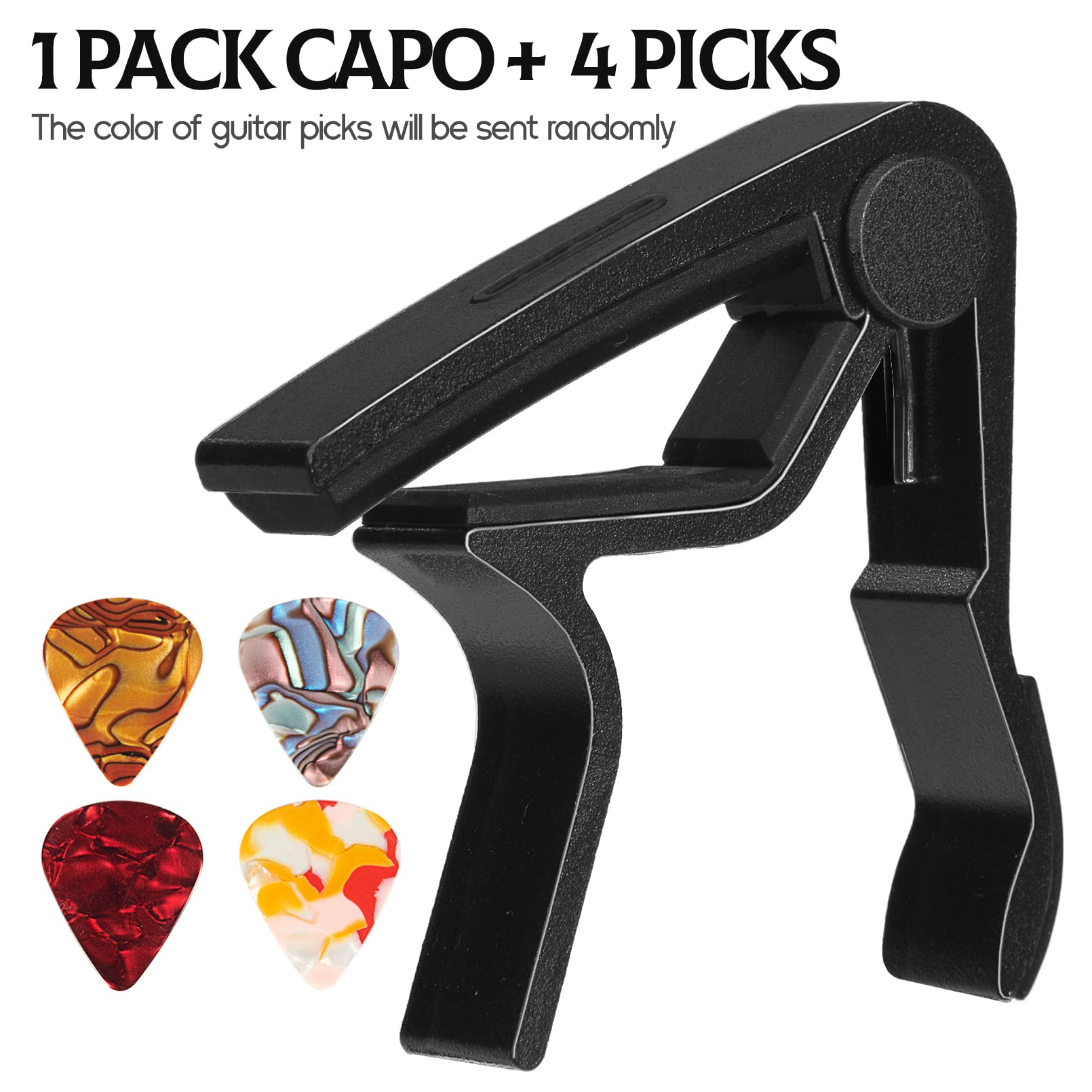 Capo Guitar Capo With Pick Holder For Acoustic And Electric Guitar, Ukelele, Bass, Banjo With Guitar Picks (Black)