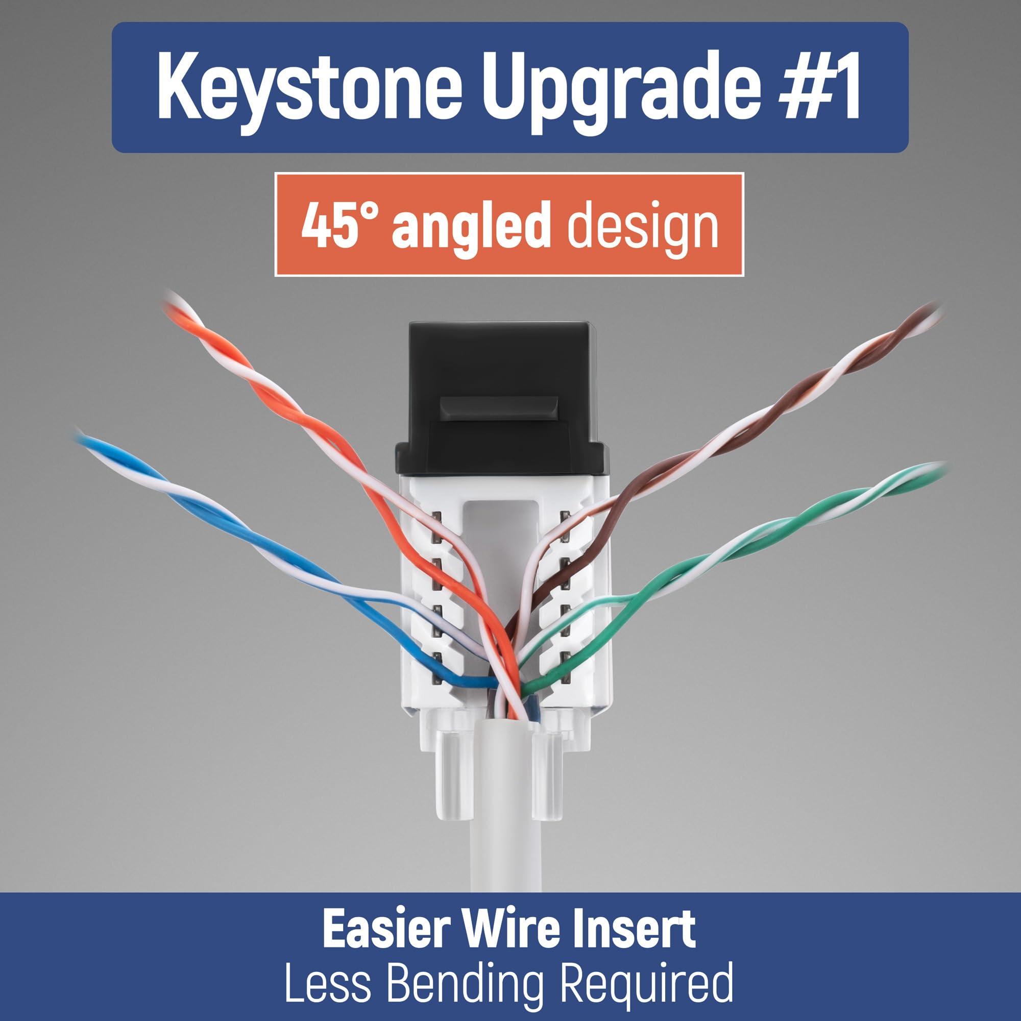 Everest Media Solutions 45 Angled Cat6 Keystone Jack In Black   Slim Profile Rj45 Ethernet Connector   Compatible With 45 Angled