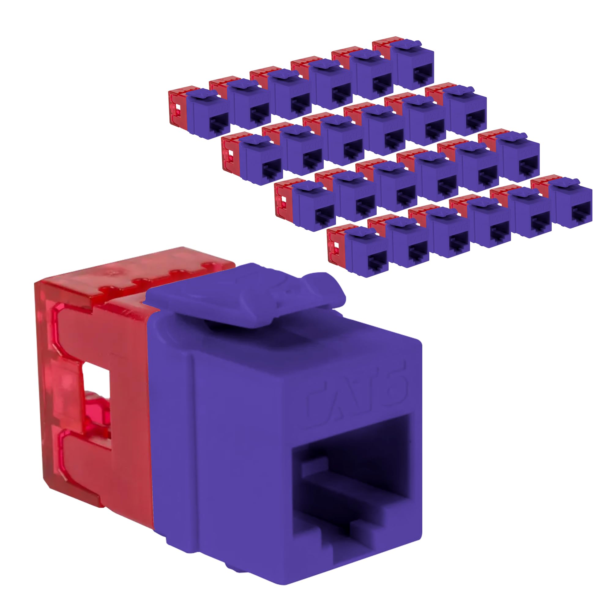 ICC CAT6 Keystone Jack with Slim Profile 180 Degree Punch Down, RJ45 UL Listed PoE++ TAA Compliant for Wall Plate or Patch Panel, Works with JackEasy Termination Tool, Purple 25 Pack