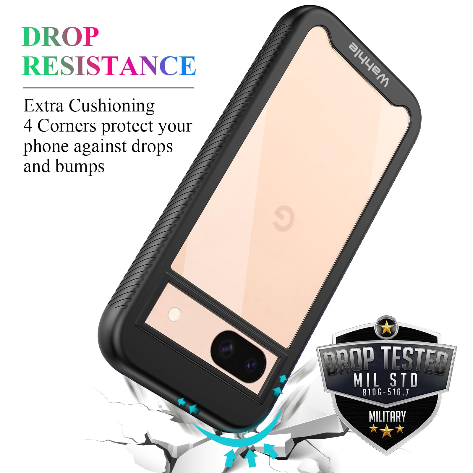 Wahhle Compatible With Google Pixel 8A Case, Built In Screen Protector Full Body Shockproof Slim Fit Bumper Protective Phone Cov