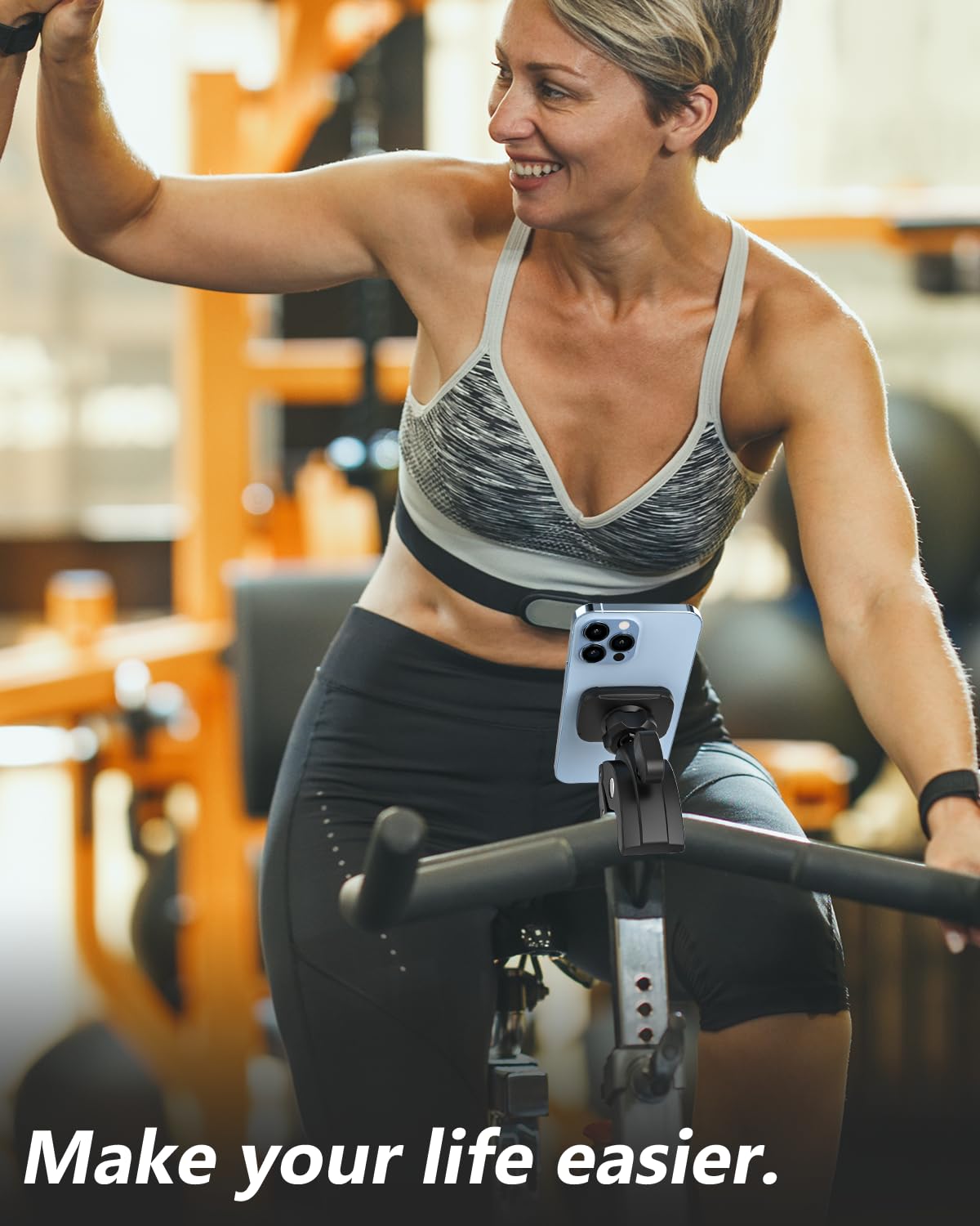 Woleyi Magnetic Spin Bike Phone Holder, Phone Mount For Exercise Bike, Stationary Bicycle, Treadmill, Stroller, Elliptical, Micr