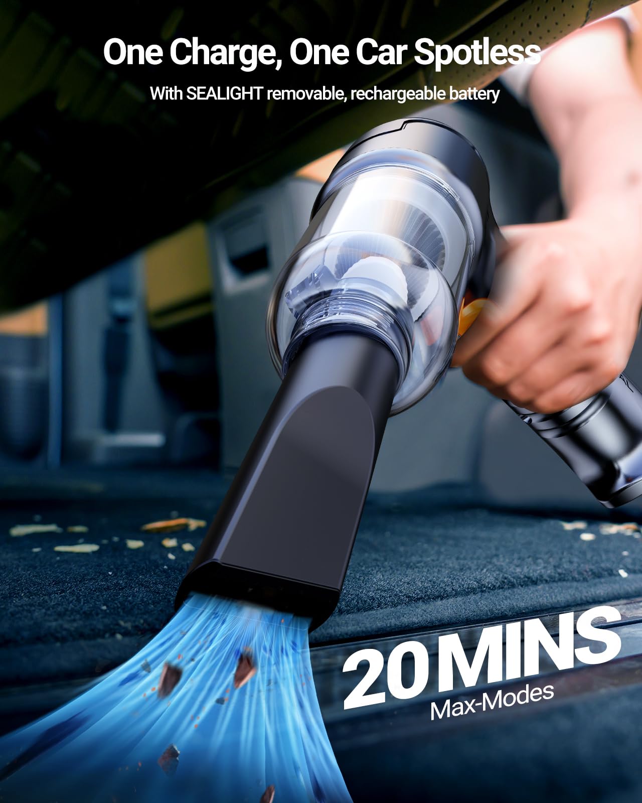 Sealight Mini Vacuum Cordless, 18000 Pa Handheld Car Vacuum Cleaner, One Touch Empty For Car, Home, Office, Pet