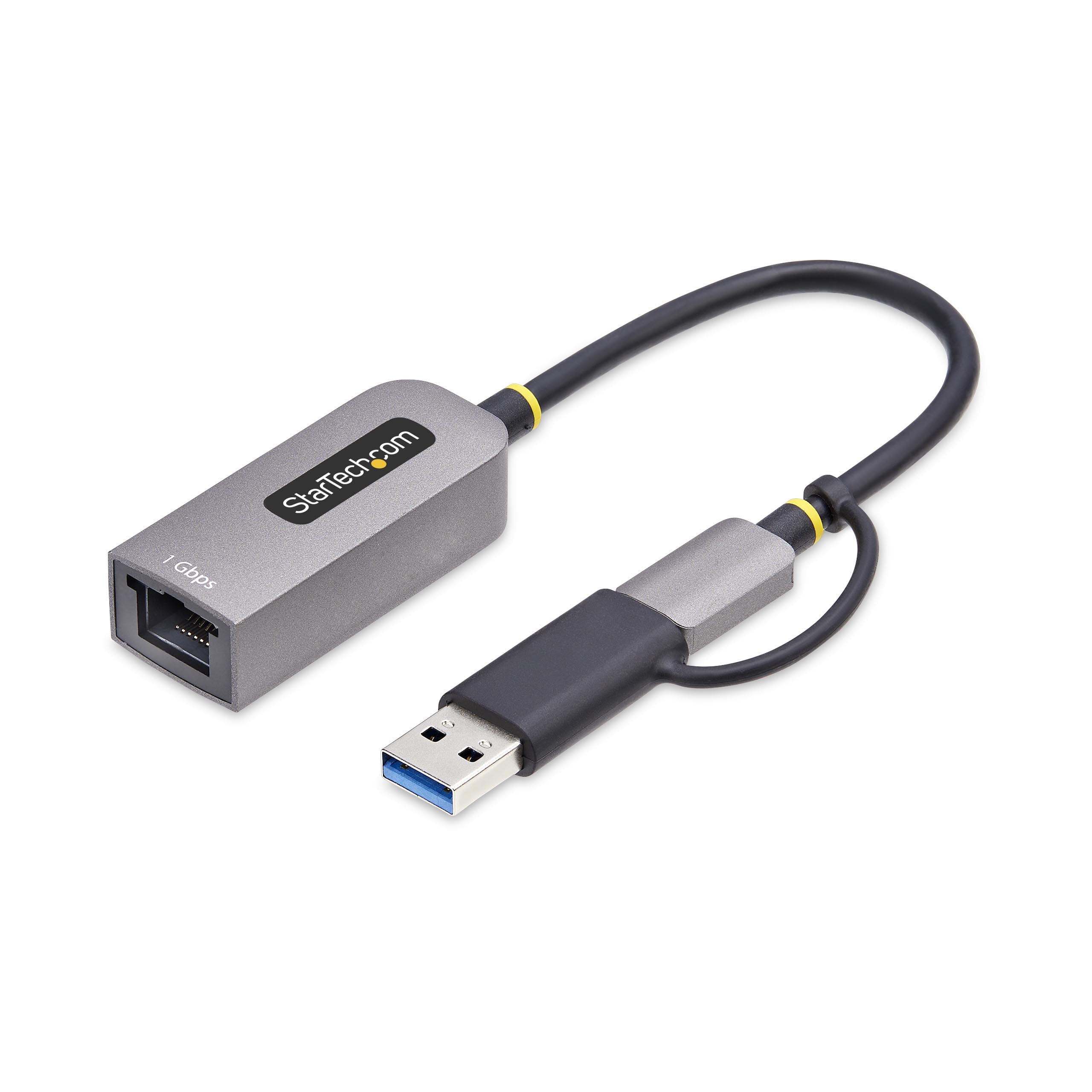 Startech.Com Usb C To Ethernet Adapter W/Usb A Dongle, 10/100/1000Mbps, Usb Gbe Adapter, 6In/15Cm Attached Cable, Status Leds