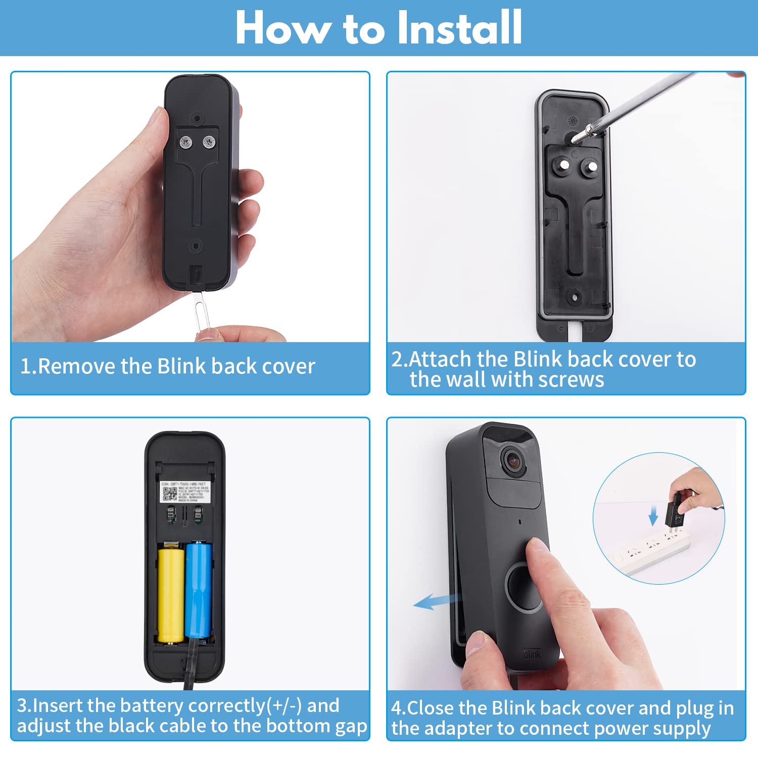 Alertcam Power Adapter For Blink Video Doorbell (Replace Battery), Doorbell Transformer With 16.4Ft/5M Weatherproof Cable Contin