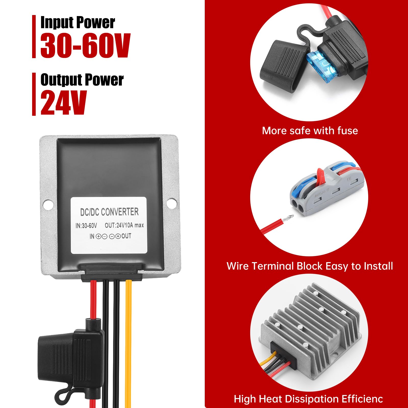 Mzhou Dc 30 60V To 24V 10A Buck Converter,36/48/60V Step Down To 24V Voltage Power Converter,Supply Converter Transformer For Tr