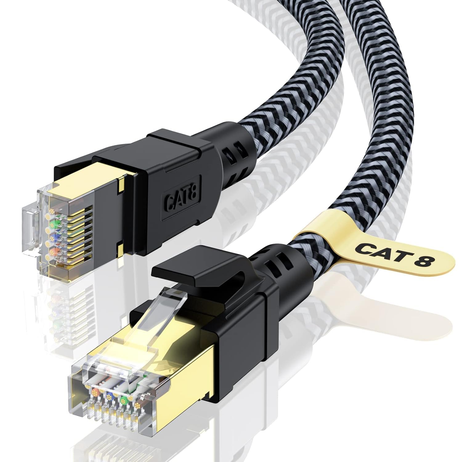 Cabneer Cat 8 Ethernet Cable 50Ft, High Speed Braided Internet Cable Network Cord With Gold Plated Rj45 Connector 40Gbps 2000Mhz