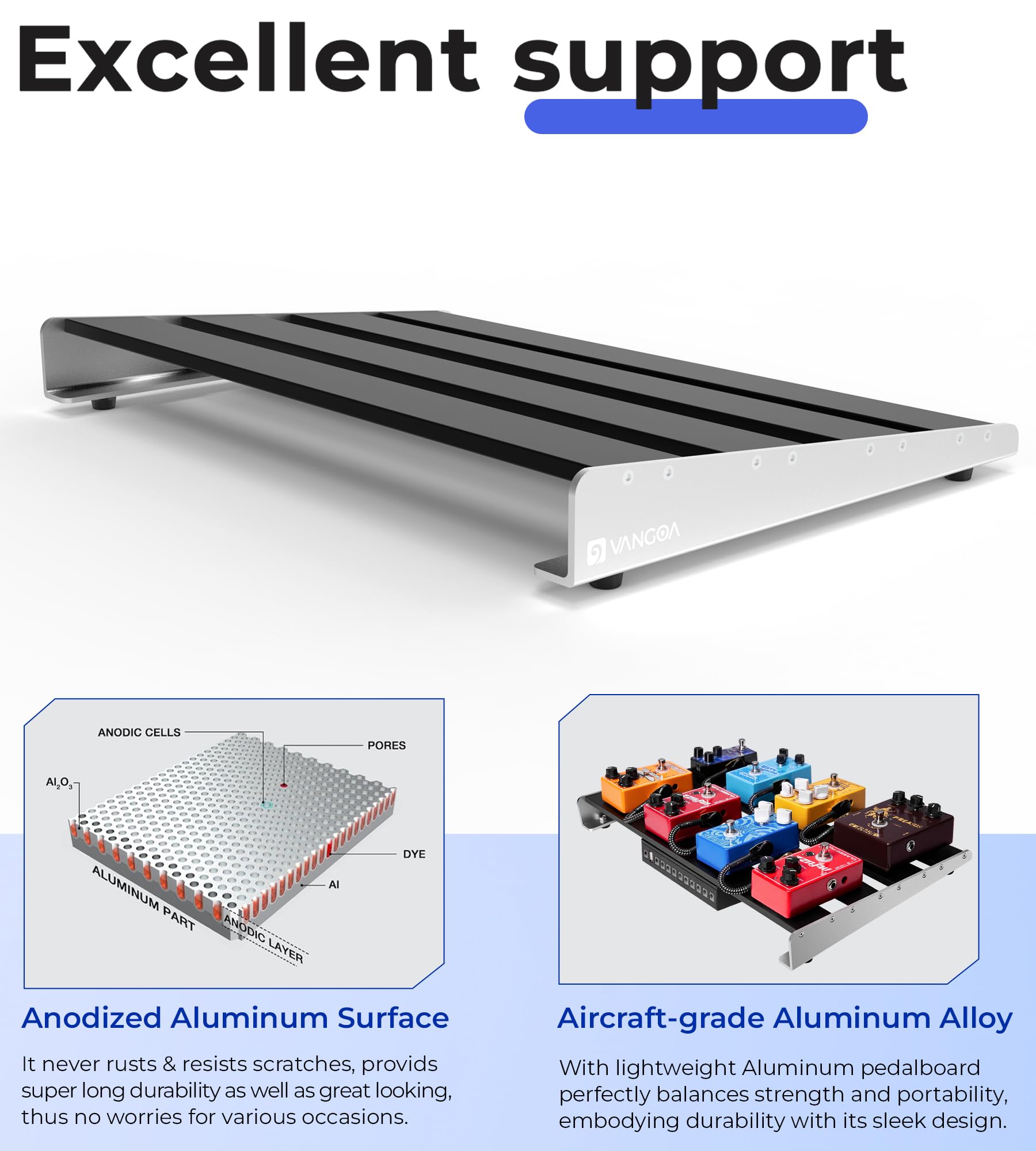 Vangoa Guitar Pedal Board, Aluminium Alloy 2.8Lb Light Pedal Board 18.1''   11.8''   1.9'' Sturdy Effect Pedalboard For 8 12 Ped