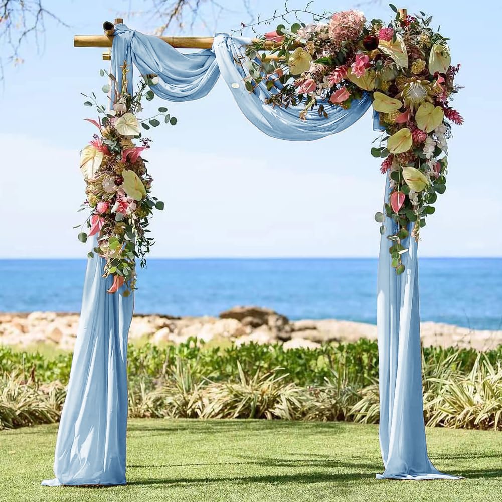 Linxtar 1 Panel Baby Blue Wedding Arch Drapery 6 Yards Long And 30'' Wide Sheer Chiffon Wedding Arch Draping Fabric For Party Ba