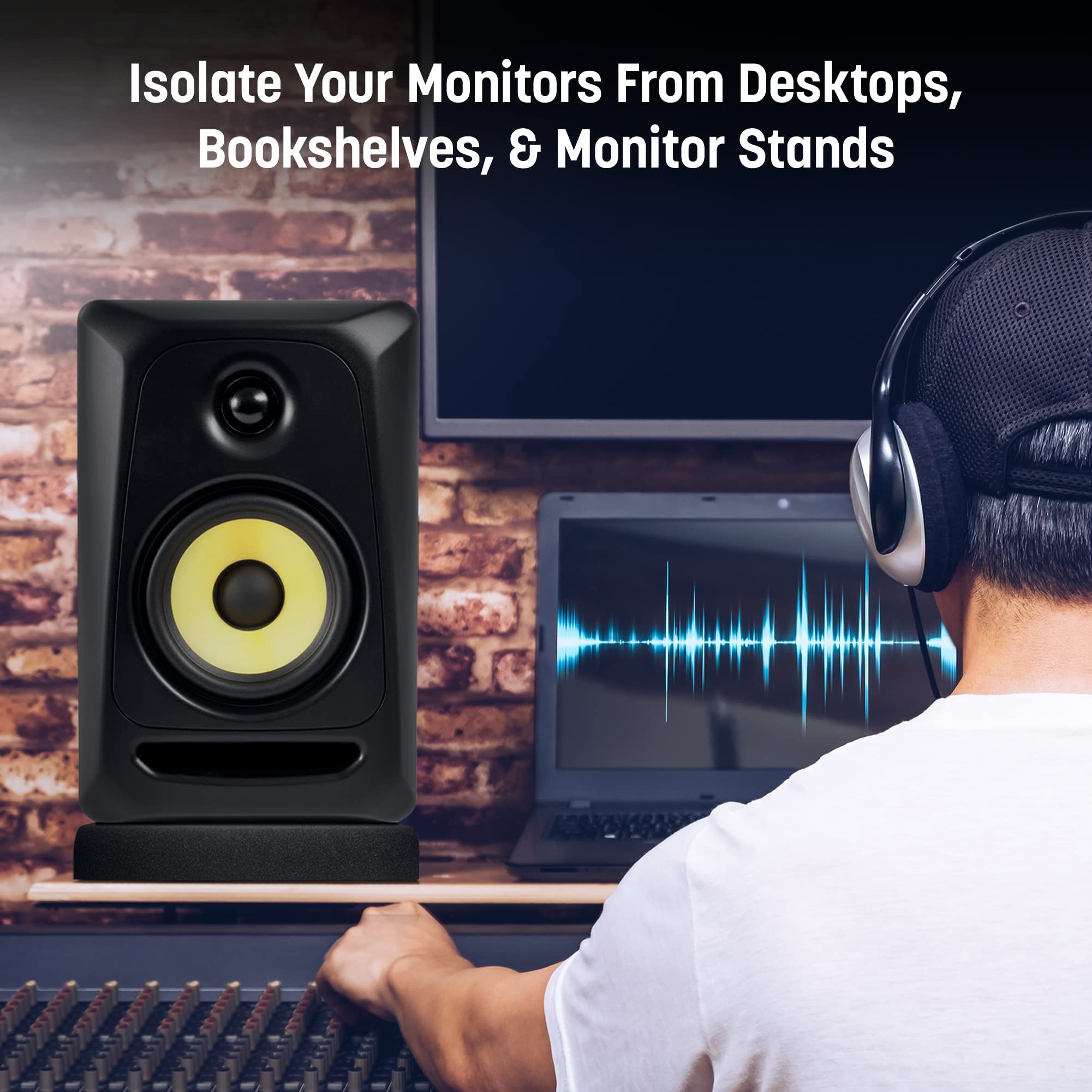 Studio Monitor Isolation Pads - Suitable For 6.5- 8 Inch Speakers - Large Isolation Pads Fit Most Desktops - High-Density Acoust