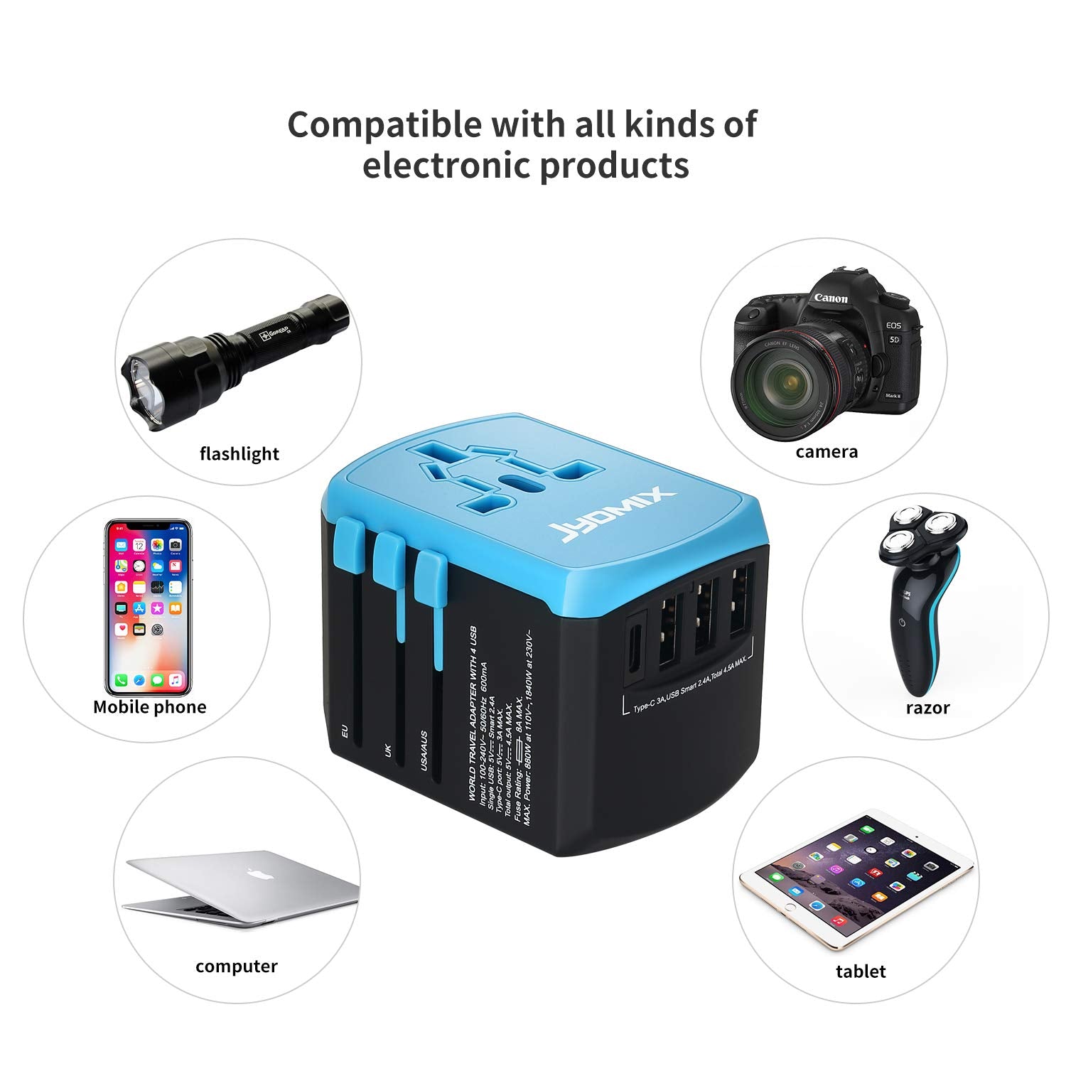 All In One Universal Usb Travel Power Adapter With 3 Usb Port And Type C International Wall Charger Worldwide Ac Power Plug 8 Pi