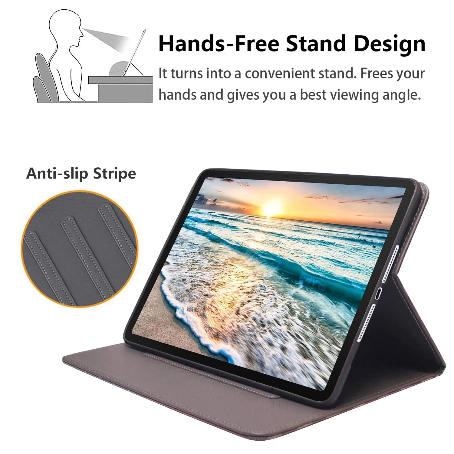 Lacoma For Ipad 9.7 2018/2017, Ipad Air 1/2 Soft Rubber Back Cover, Protective Leather Case With Adjustable Stand And Auto Wake&