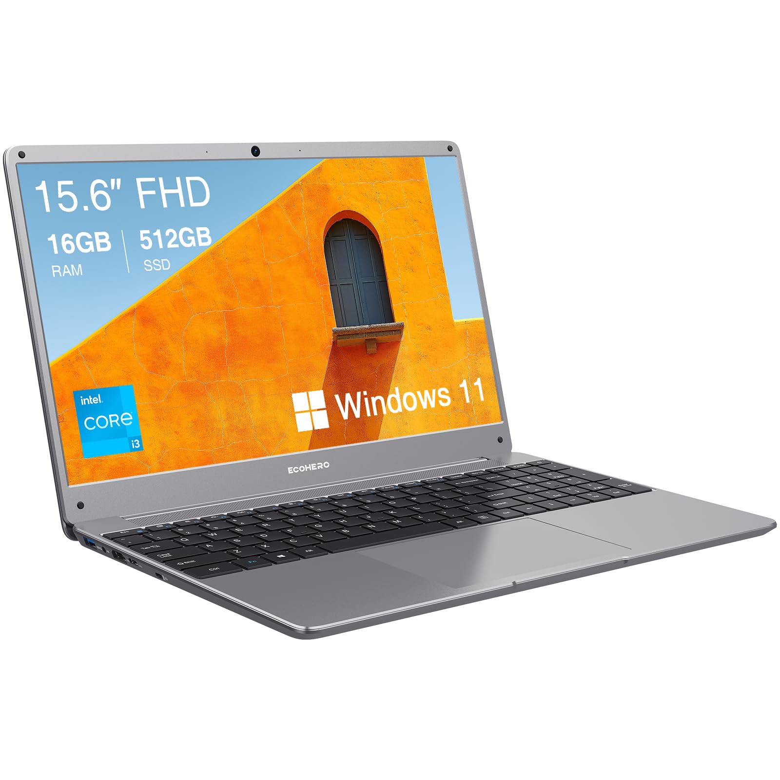 Ecohero Laptop Computer, 15.6 Inch Fhd Display, 16Gb Ram, 512Gb Ssd, Intel Core I3 5005U, Win 11 Notebook For Students, 2.4G/5G