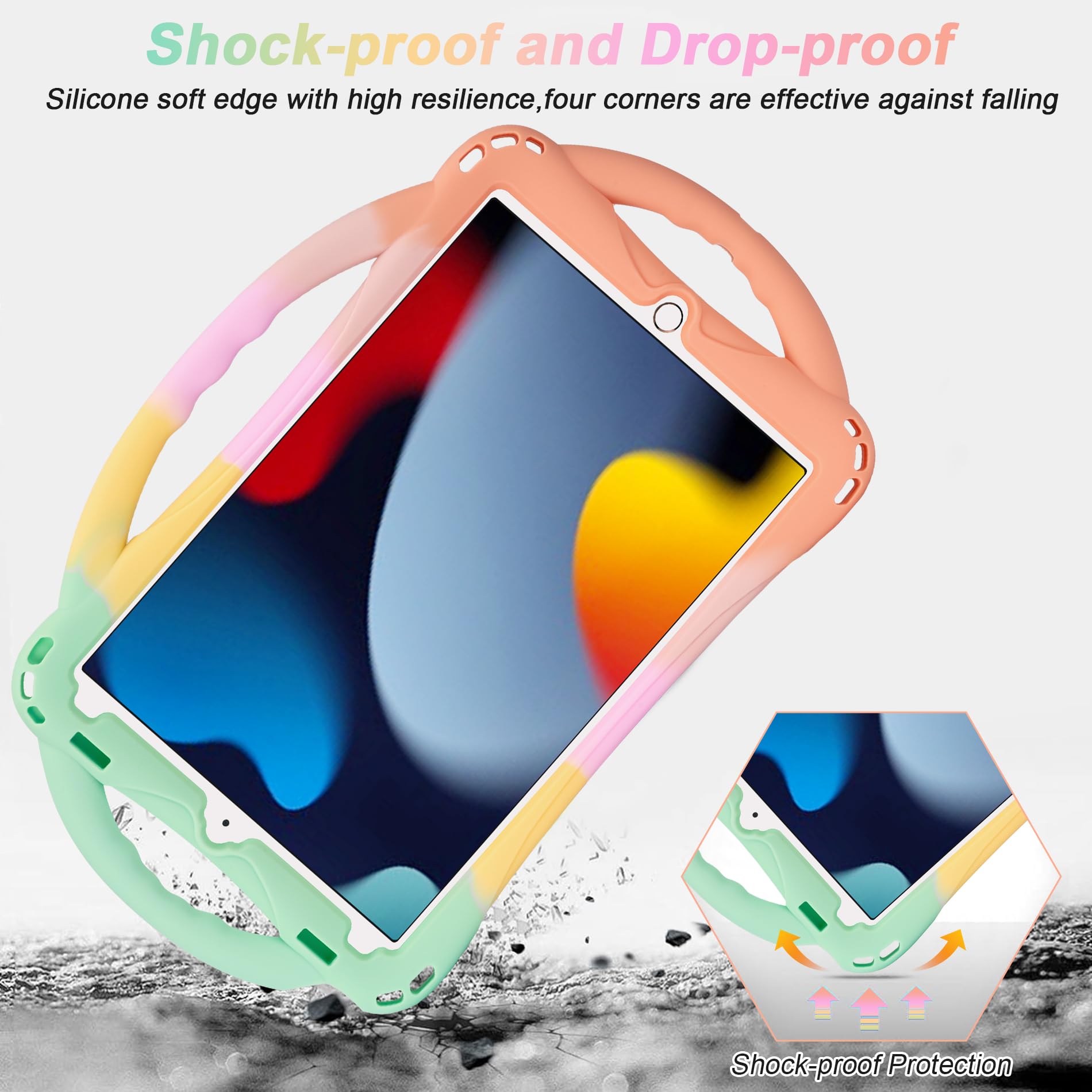 Adocham Kids Case For Ipad 9Th/8Th/7Th Generation,Kids Ipad 10.2 Case With Stand Handle And Strap,Lightweight Shockproof Silicon