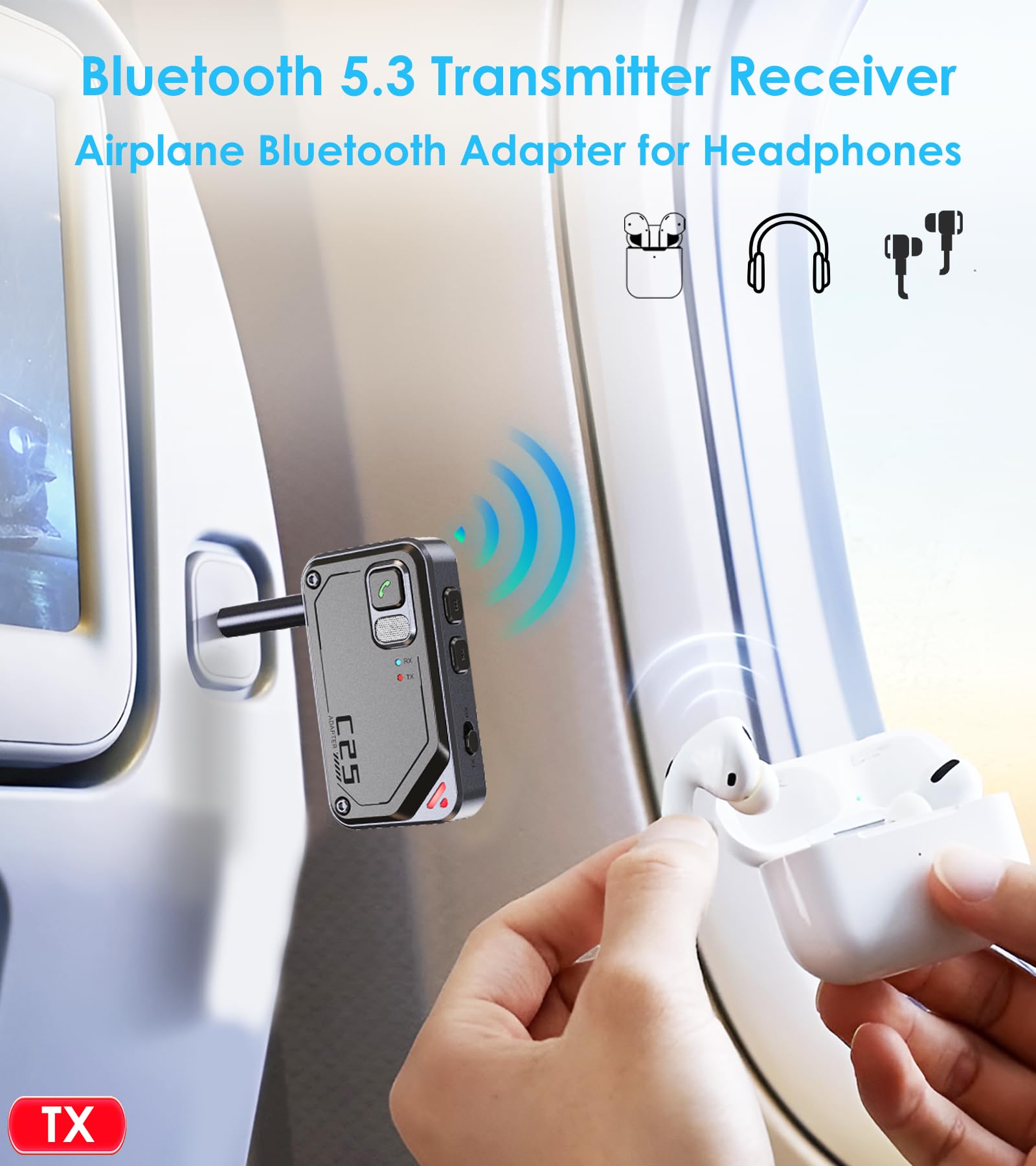 Kaiy Bluetooth Transmitter Receiver, Bluetooth Aux Adapter For Car, Bluetooth Transmitter For Tv/Airplane/Headphones, Bluetooth