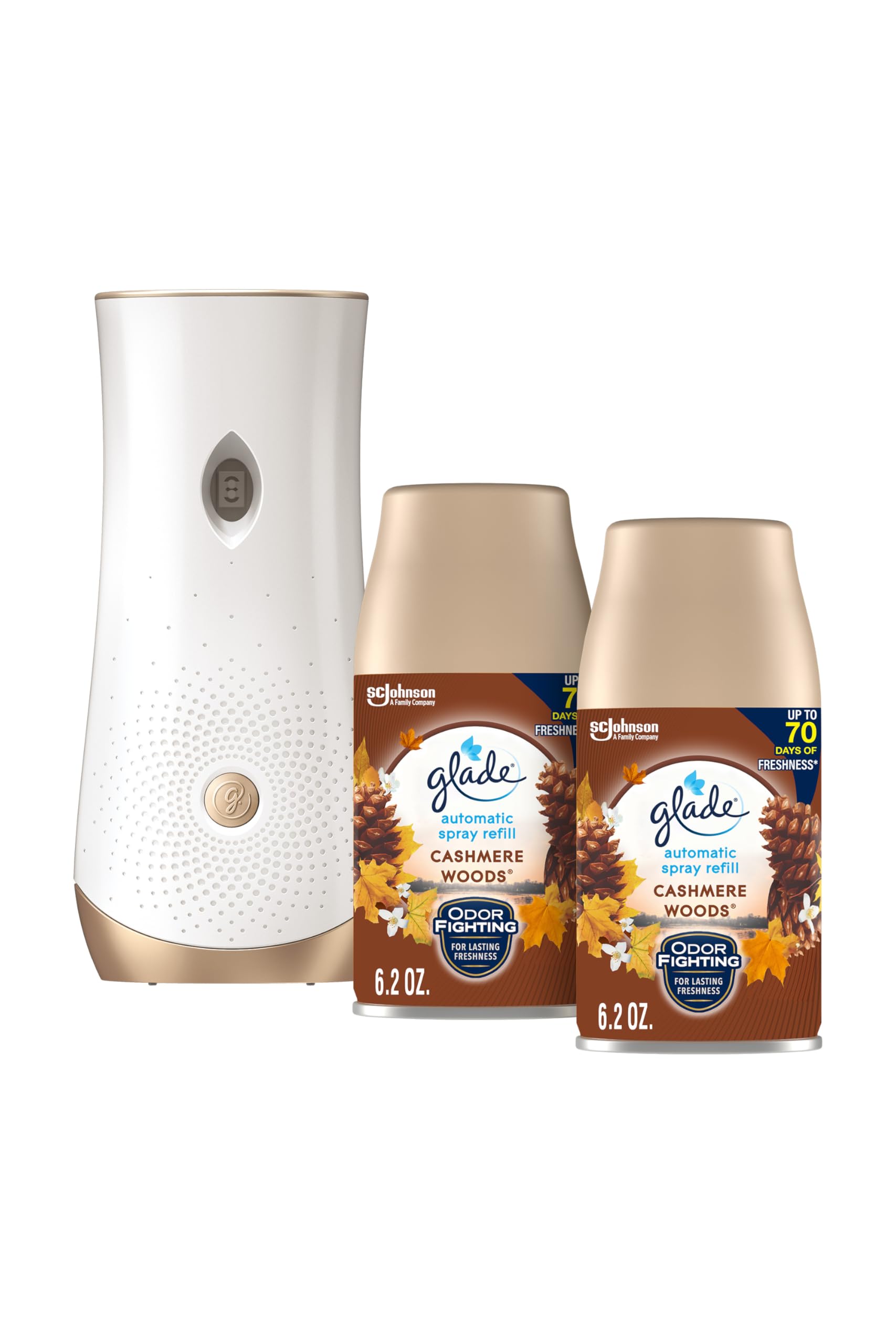 Glade Automatic Spray Refill And Holder Kit, Air Freshener For Home And Bathroom, Cashmere Woods, 6.2 Oz, 2 Count