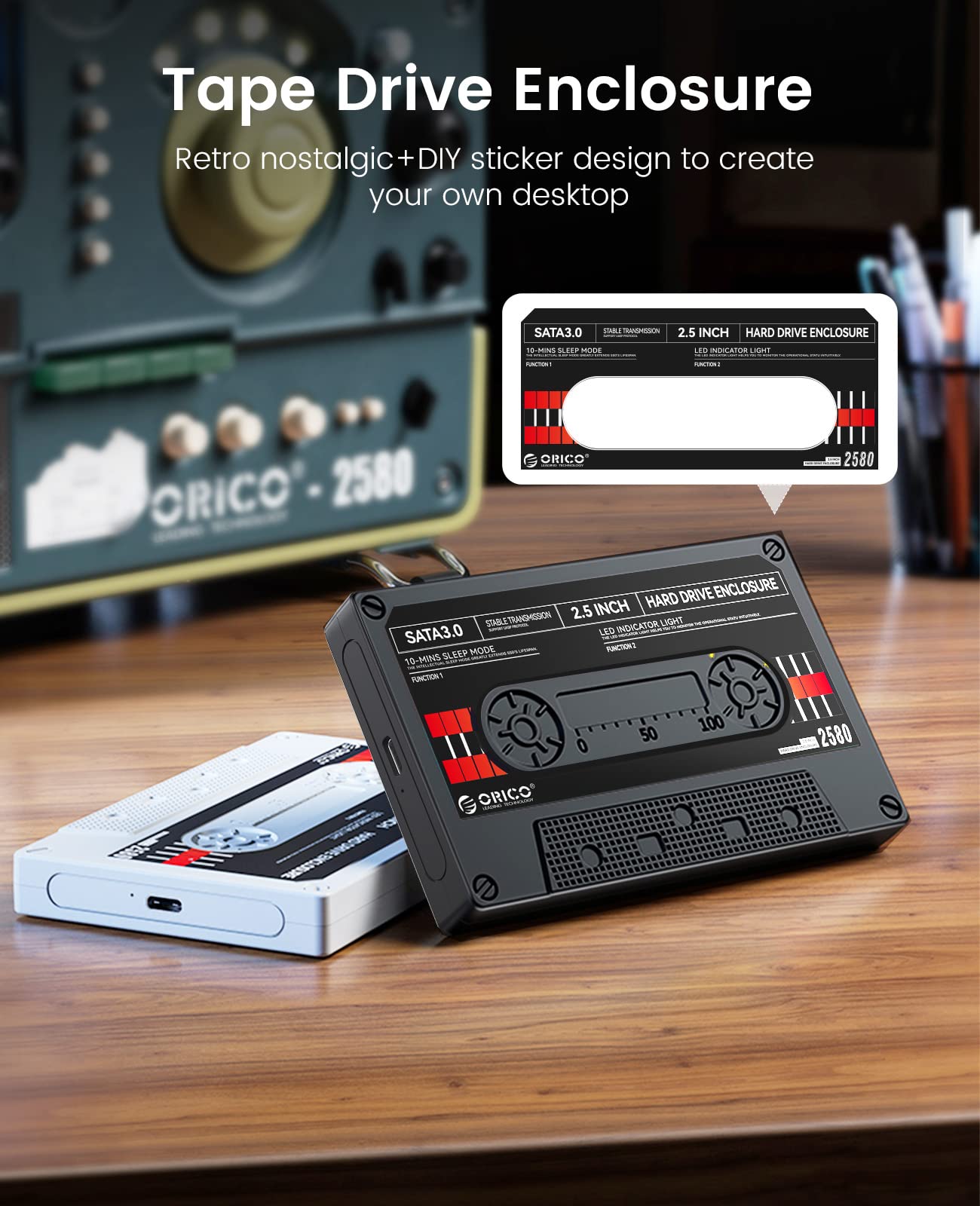 Orico 2.5'' Hard Drive Enclosure Sata To Usb3.0 Diy Sticker External Hdd Enclosure For 7/9.5Mm Hdd Ssd, Portable Hard Drive Case