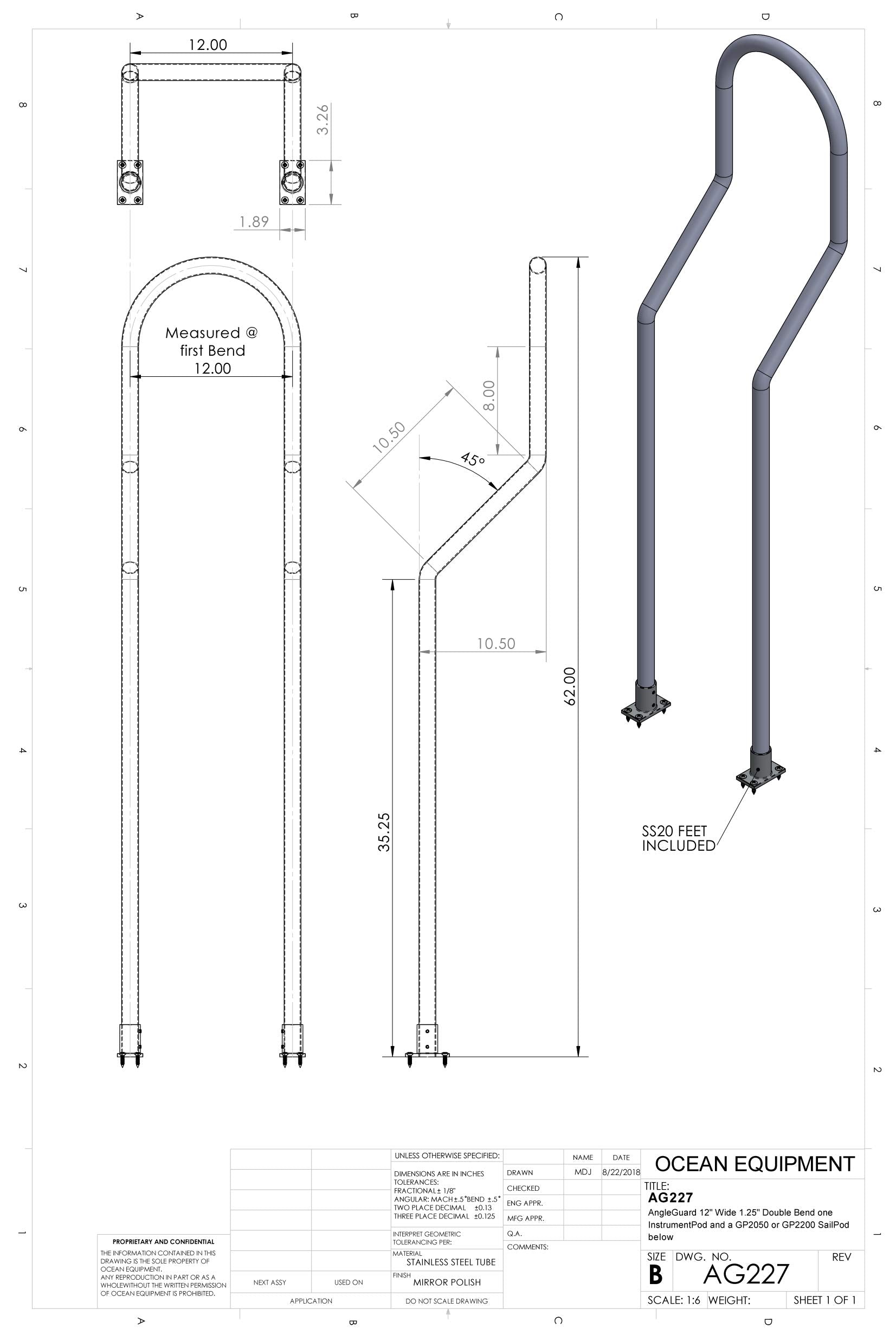 Navpod Ag227 Angleguard   Double Bend   12'' Wide   1.25'' Diameter