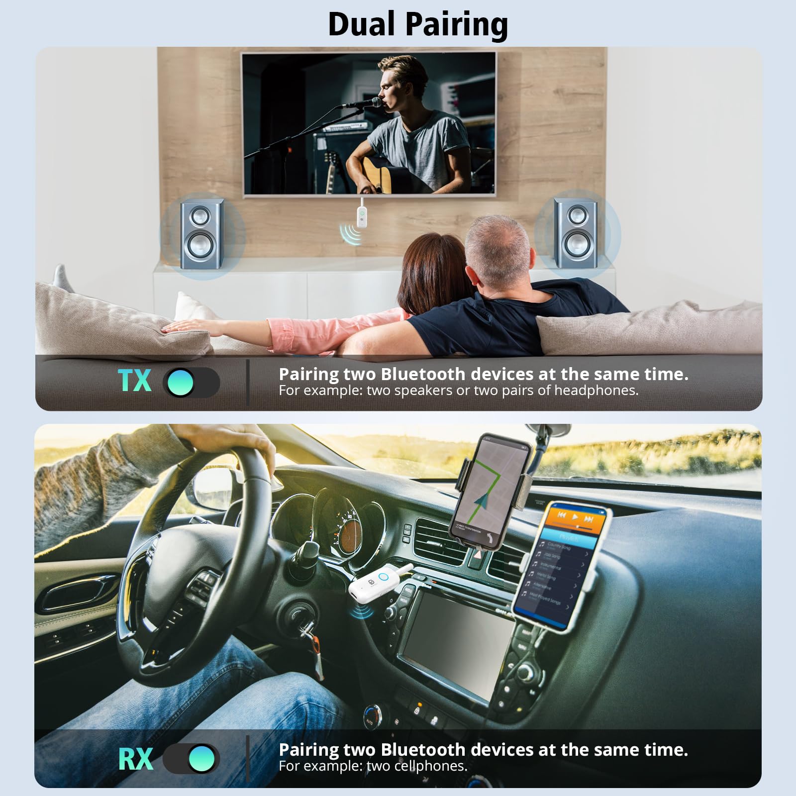 Bluetooth 5.2 Audio Transmitter Receiver For Tv To 2 Headphones, Bydiffer Wireless Dual Link 3.5Mm Jack Aptx Low Latency Aux Blu