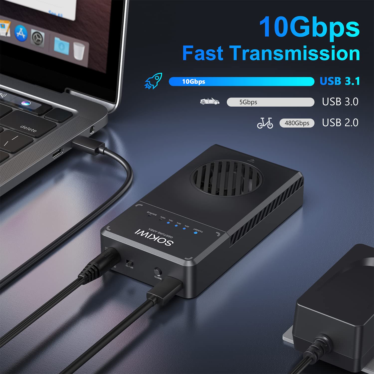 Nvme M.2 Duplicator Dual Bay Offline Clone Tool Free, 10Gbps Nvme Docking Station With Cooling Fan ,Nvme M.2 Ssd Enclosure For N